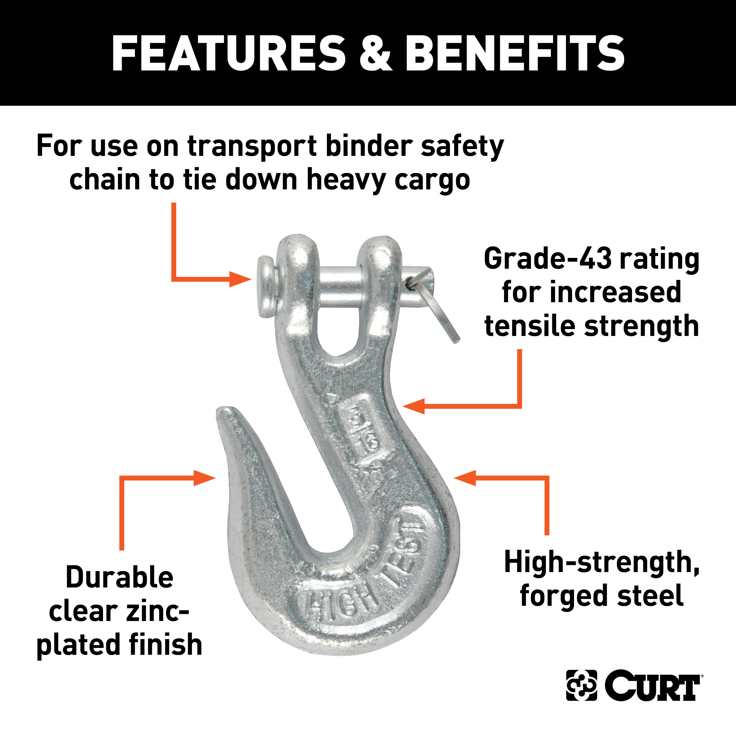 CURT 81340 5/16-Inch Forged Steel Clevis Grab Hook, 3,900 lbs. Work Load, 7/16-In Pin thumbnail 1