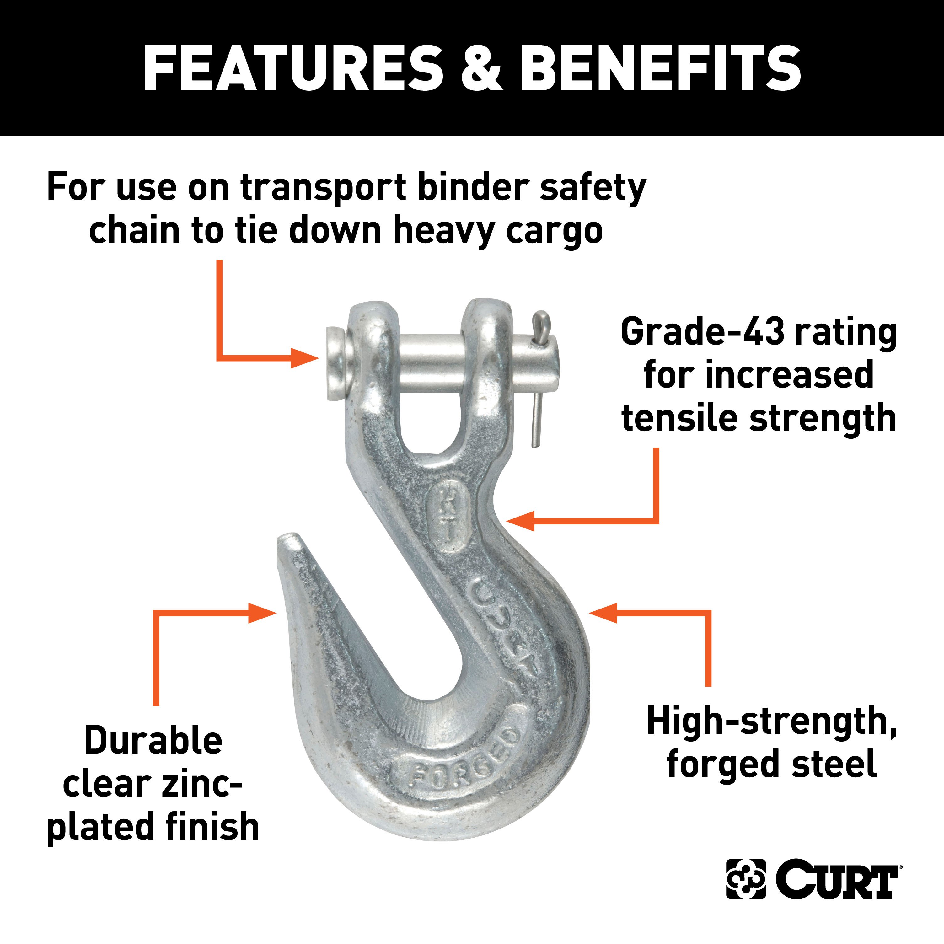 CURT 81350 3/8-Inch Forged Steel Clevis Grab Hook, 5,400 lbs. Work Load, 1/2-In Pin thumbnail 1