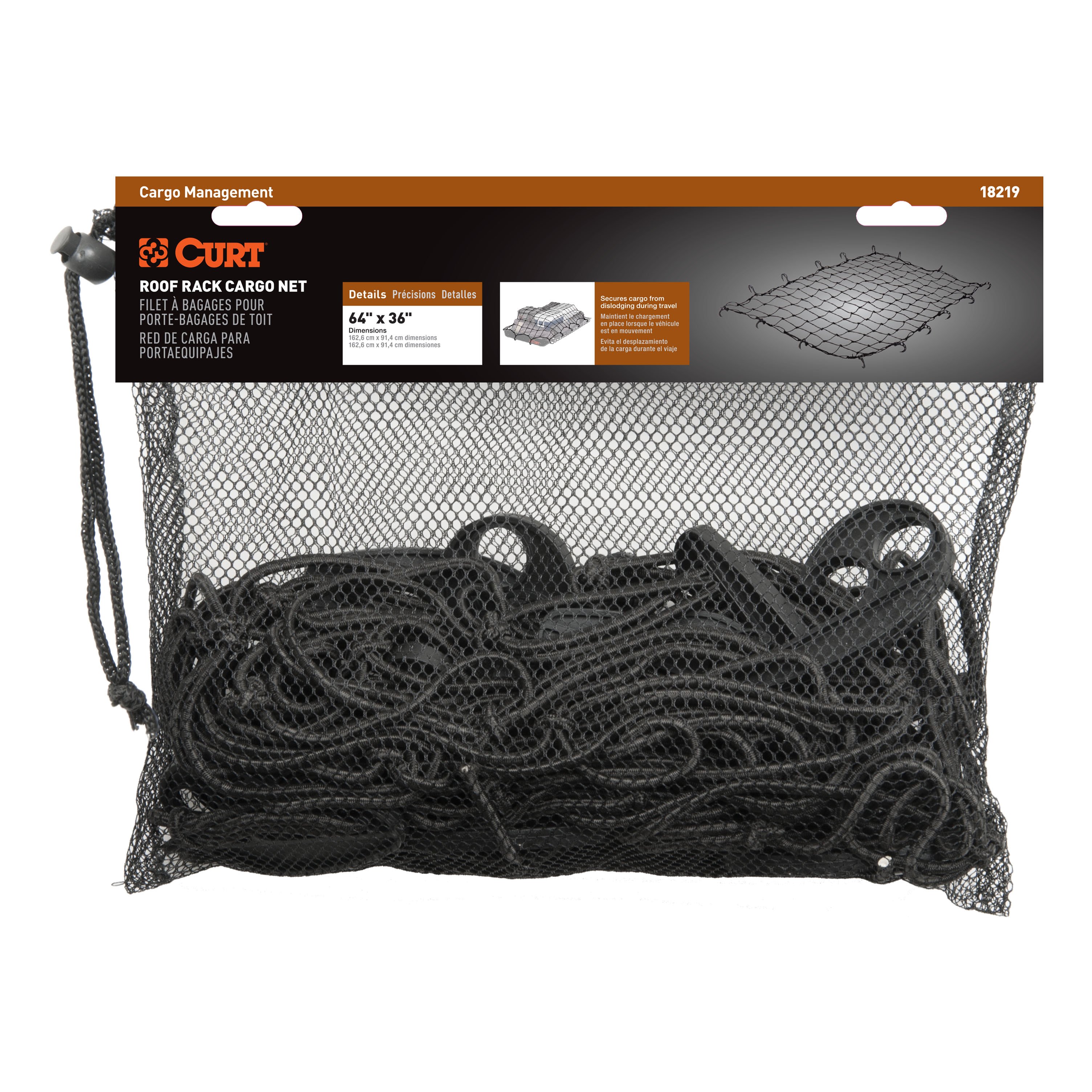 CURT 64" x 36" Elastic Cargo Net for Roof Basket 18219 thumbnail 6