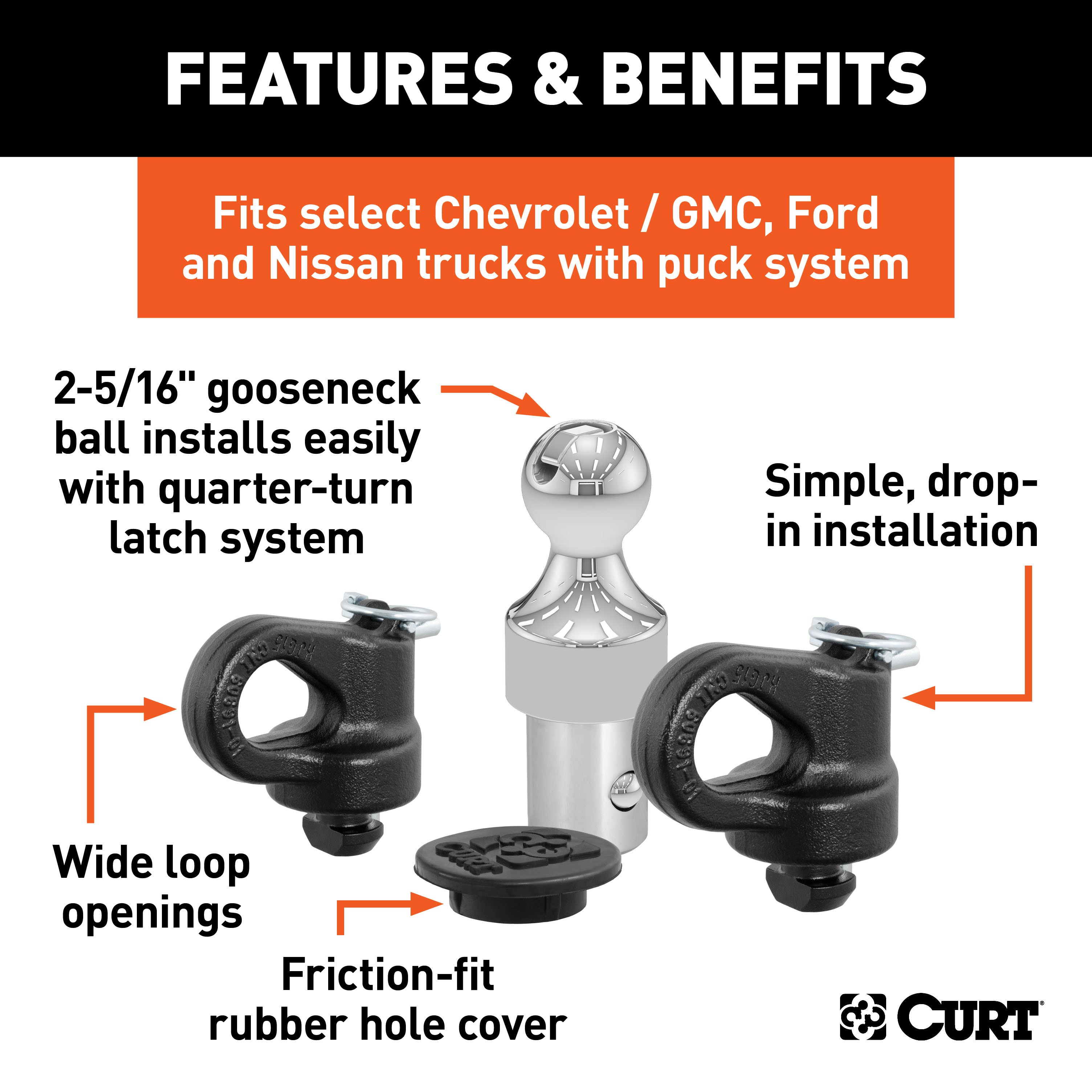 CURT 60692 OEM Puck System Gooseneck Hitch Kit, 30K, 2-5/16-In Ball, Fits Select Silverado, Sierra 2500, 3500 HD, F-250, F-350, Nissan Titan XD thumbnail 1