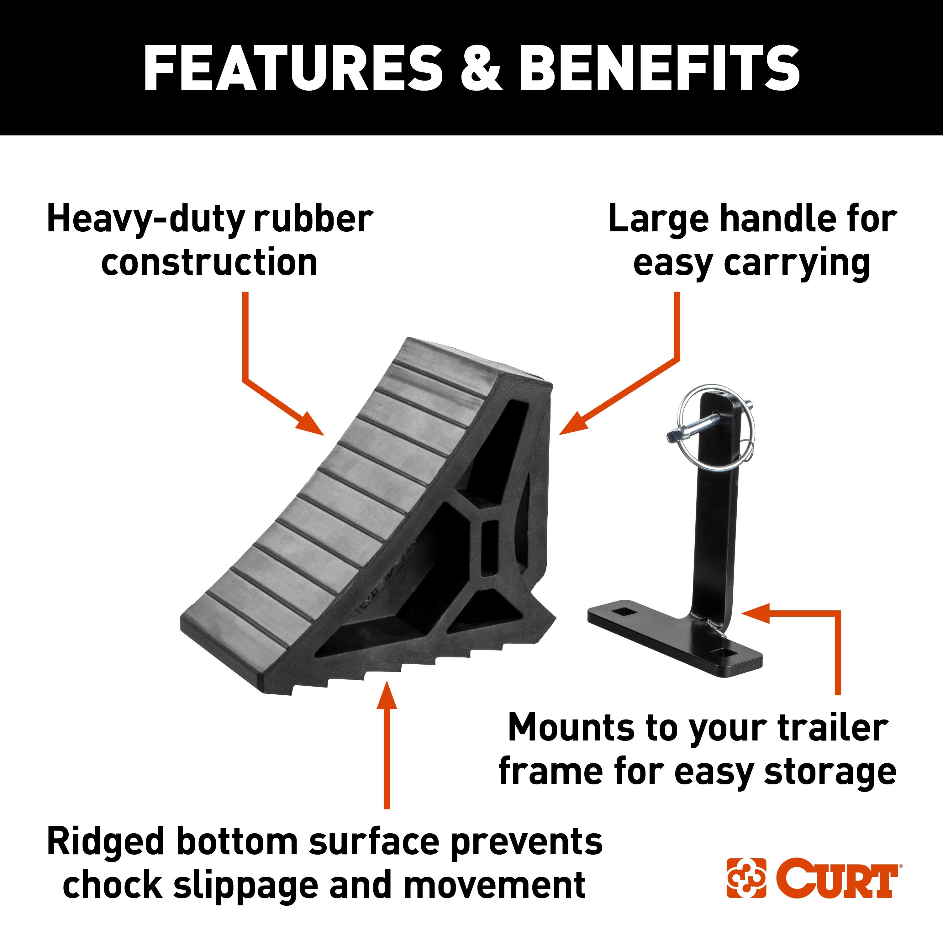 CURT 22803 HD Wheel Chock with Mounting Bracket thumbnail 1