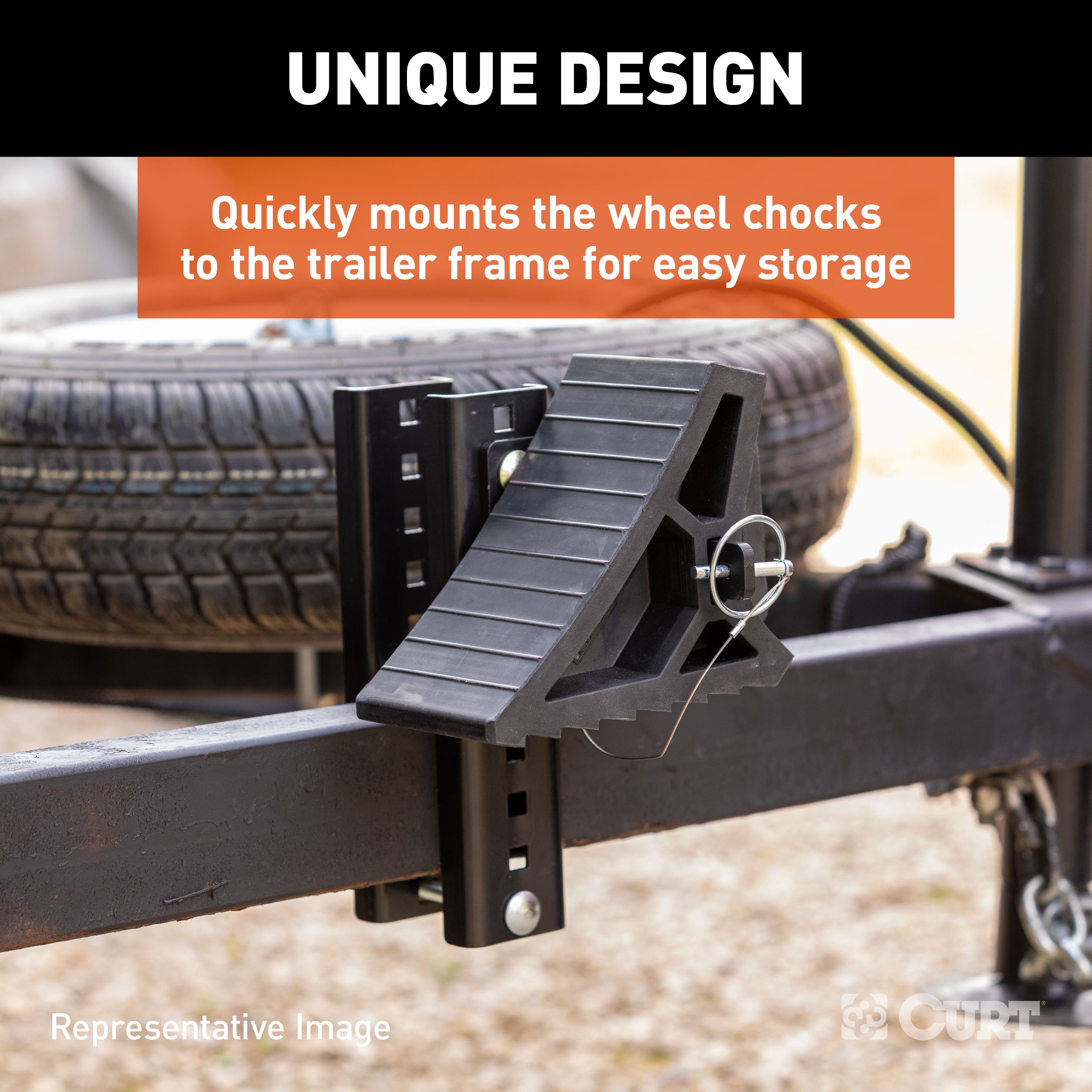 CURT 22803 HD Wheel Chock with Mounting Bracket thumbnail 2