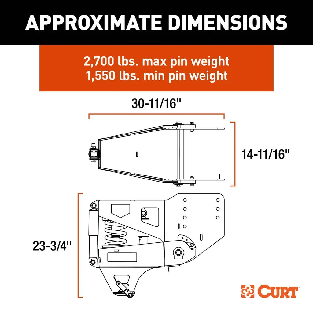 CURT 20K Helux Coil-Spring Gooseneck Pin Box Gooseneck to Fifth Wheel, 2,700 lbs. Pin Weight Capacity 2024044574 thumbnail 1