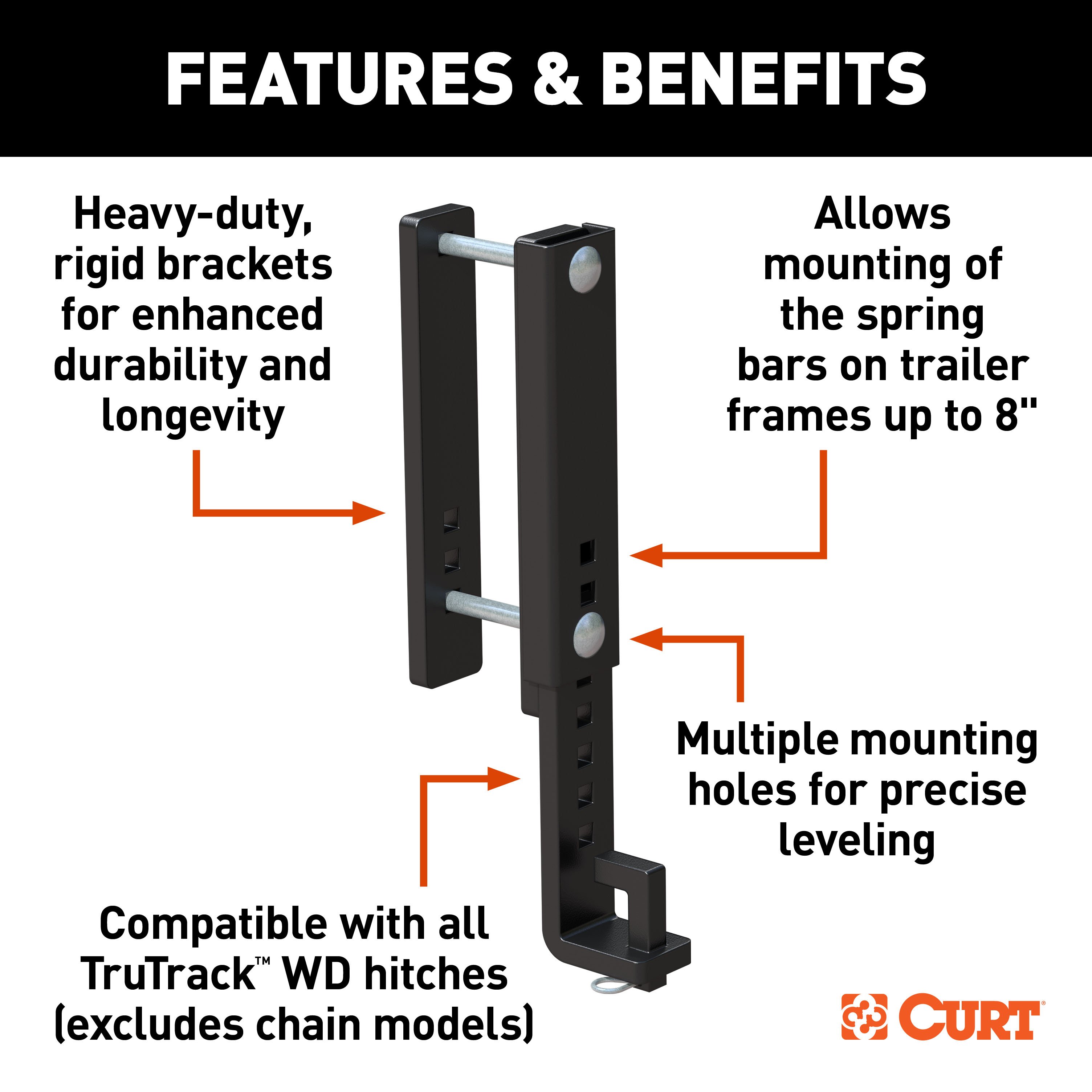 CURT TruTrack Heavy-Duty 8" Adjustable Support Brackets (2-Pack) 17518 thumbnail 1