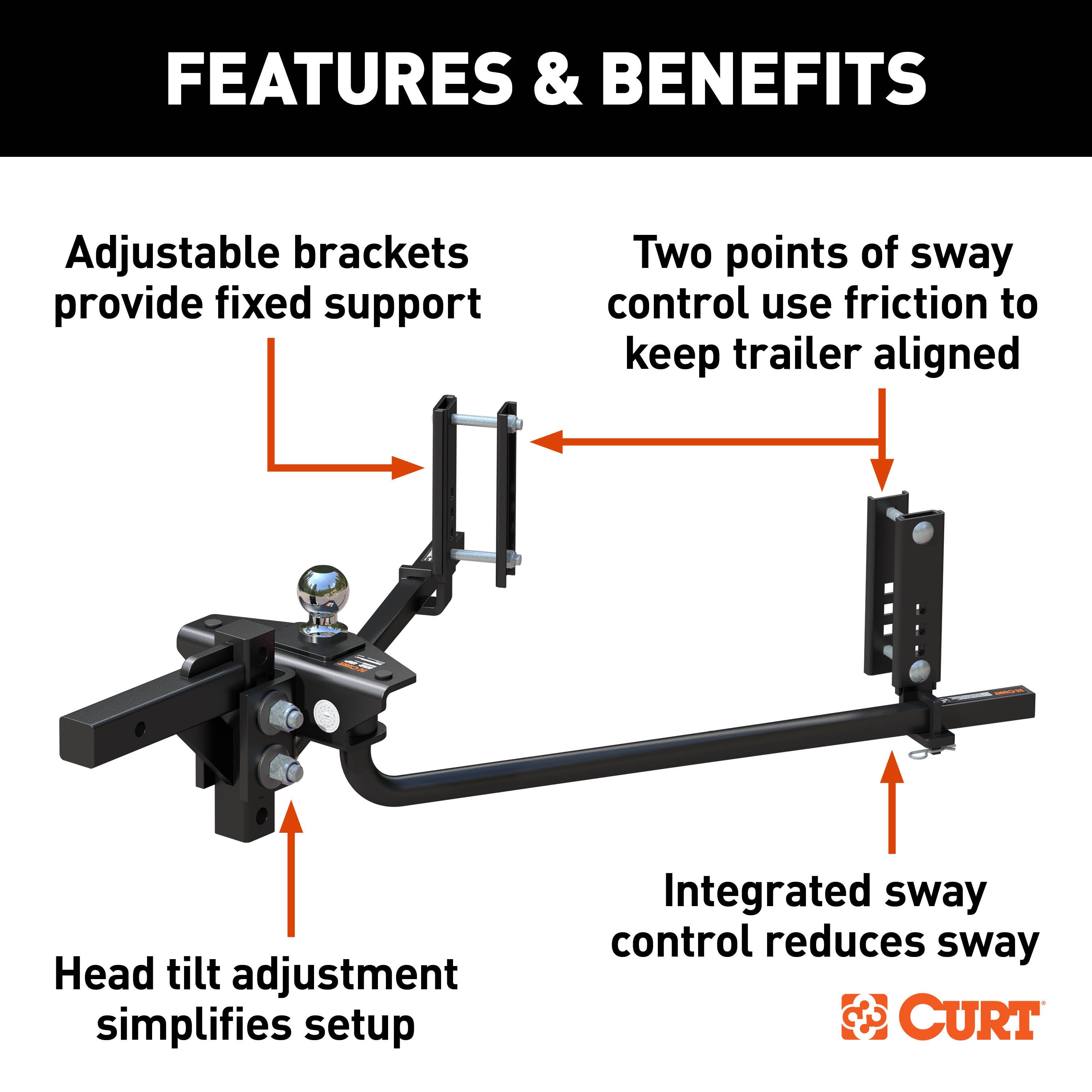 CURT 17599 TruTrack 2P Round Bar Weight Distribution Hitch with 2x Sway Control, Up to 8K, 2-In Shank, 2-5/16-Inch Ball thumbnail 1