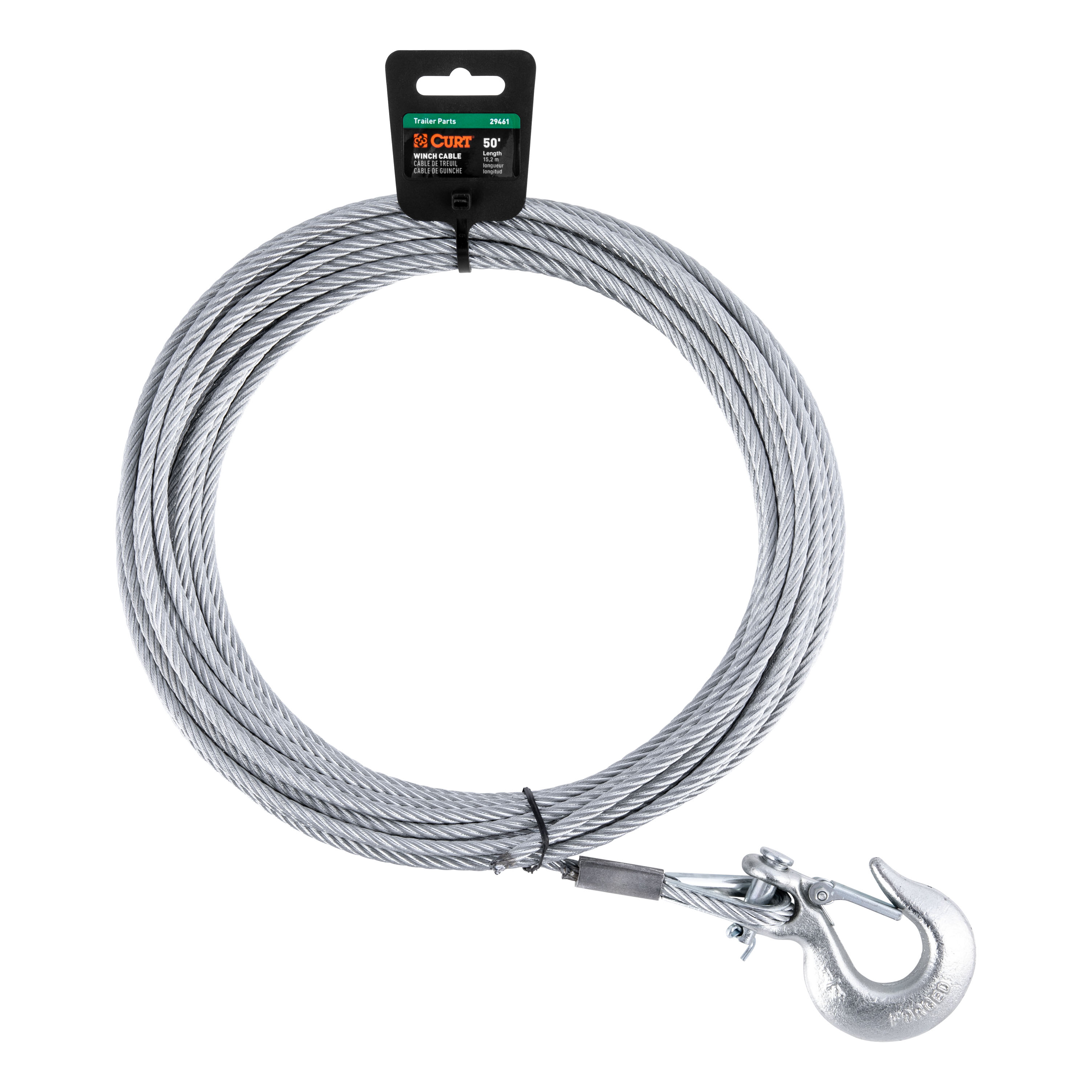 CURT 50' Winch Cable with Snap Hook (5,600 lbs.) 29461 thumbnail 0