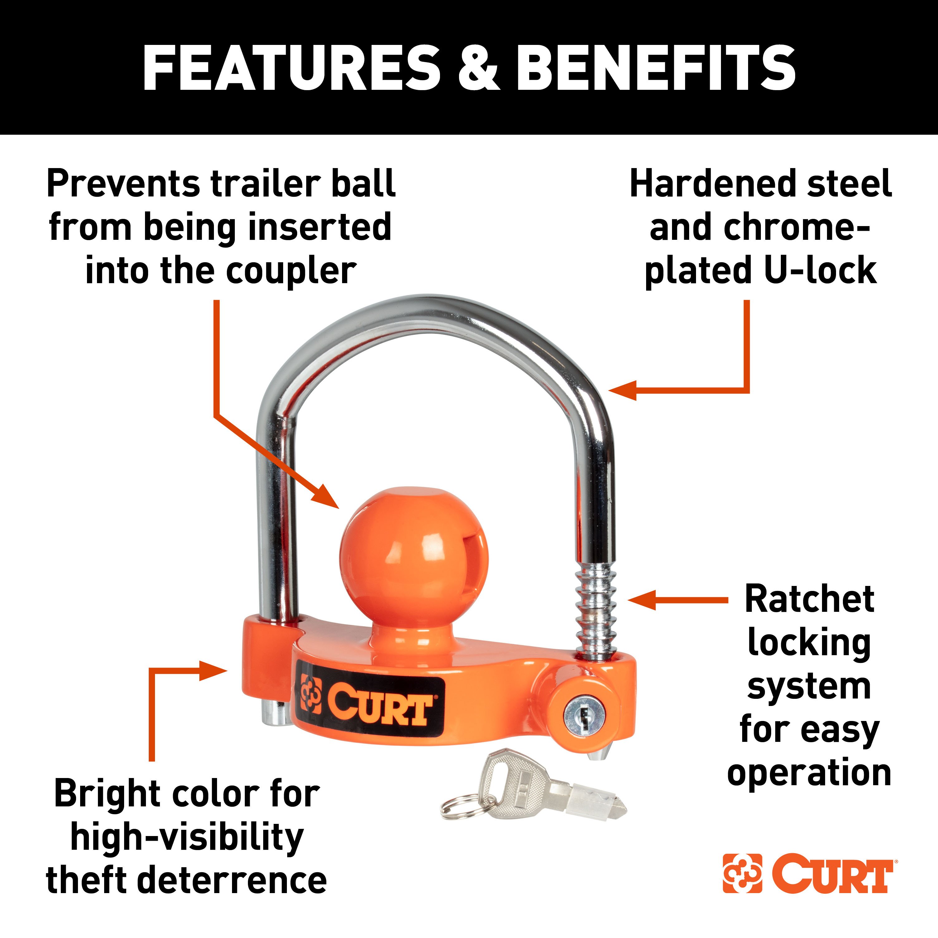 CURT Universal Trailer Coupler Lock, Keyed Alike 23090-KA thumbnail 2