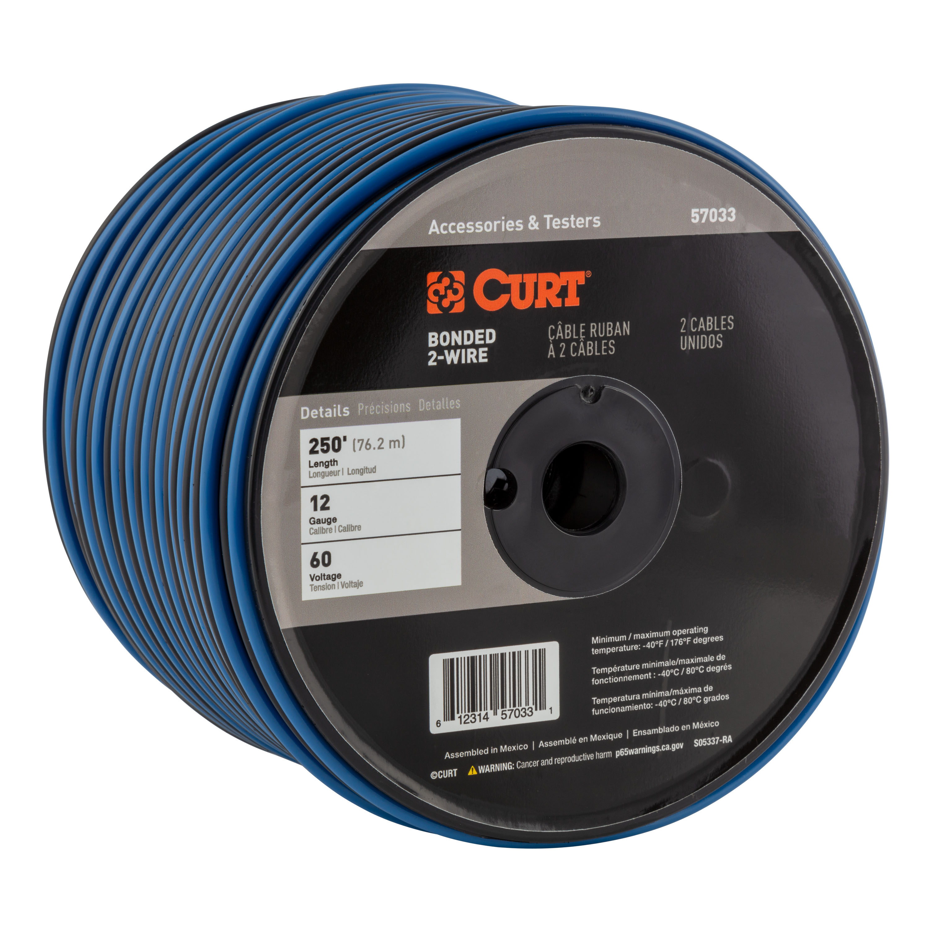 CURT Automotive Primary Wire, 2-Bond Black, Blue 250' Spool thumbnail 0