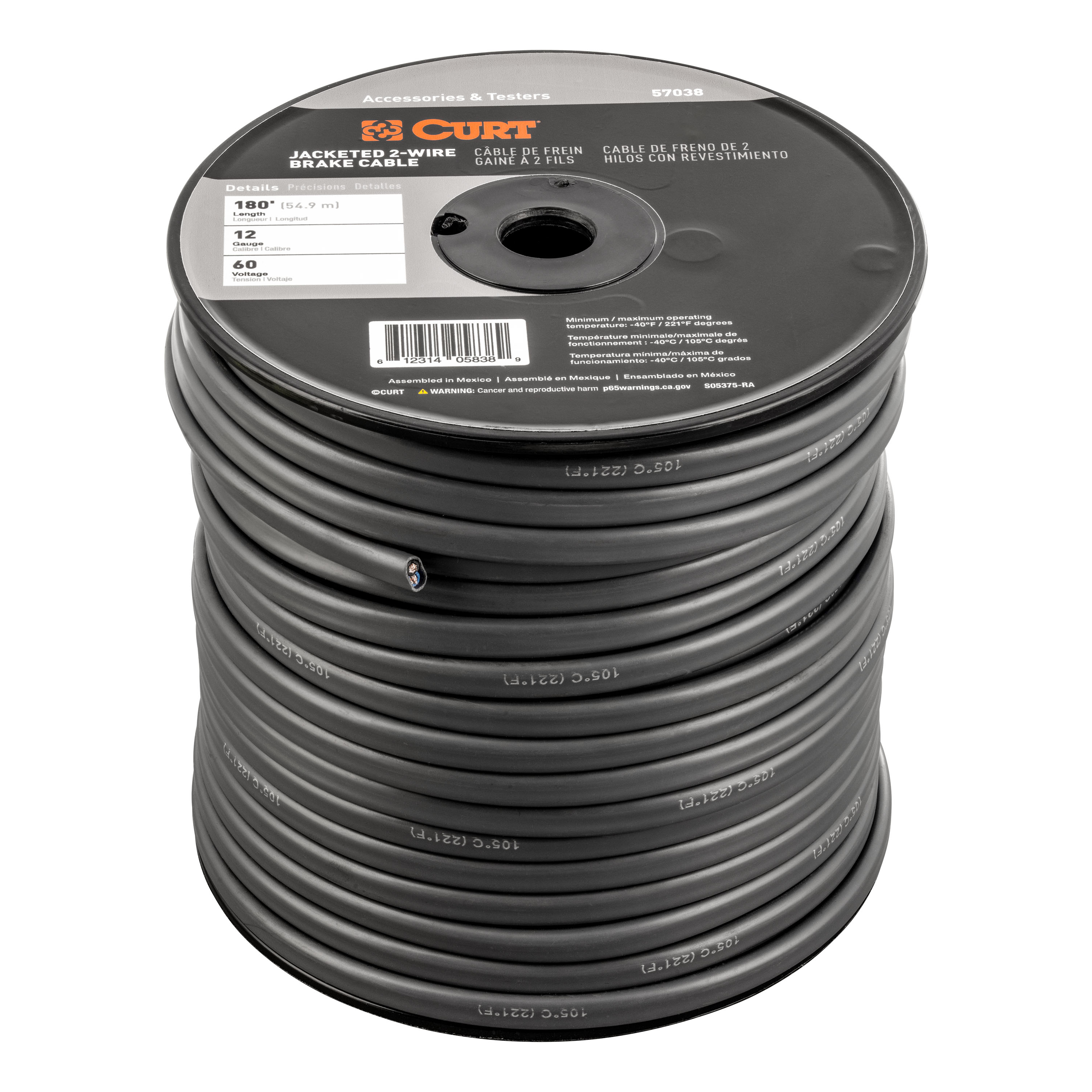 CURT 57038 2-Wire Jacketed Trailer Brake Cable, 180' thumbnail 1