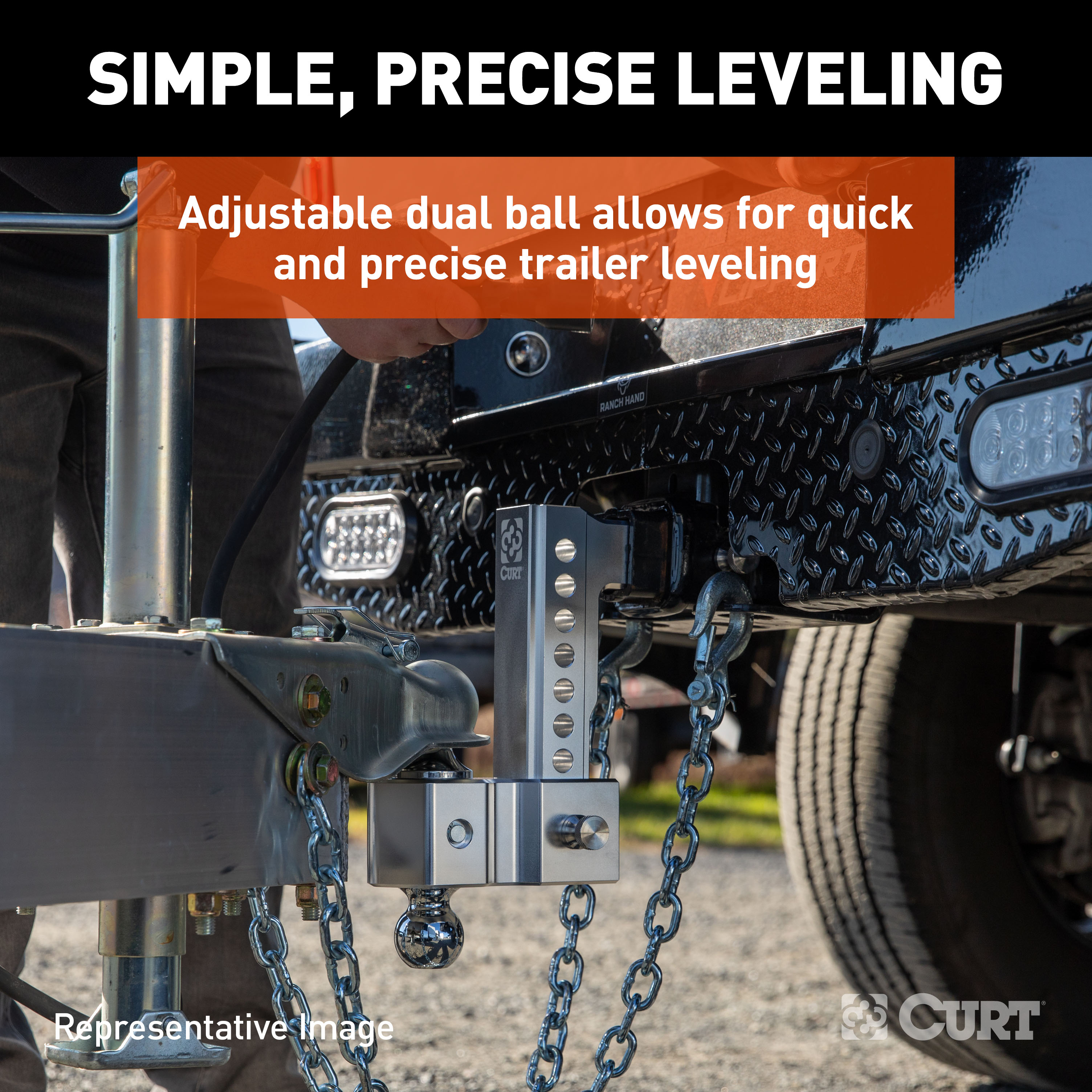CURT AlumaLite Adjustable Aluminum Hitch with Dual Ball, 5-1/2" Drop thumbnail 2