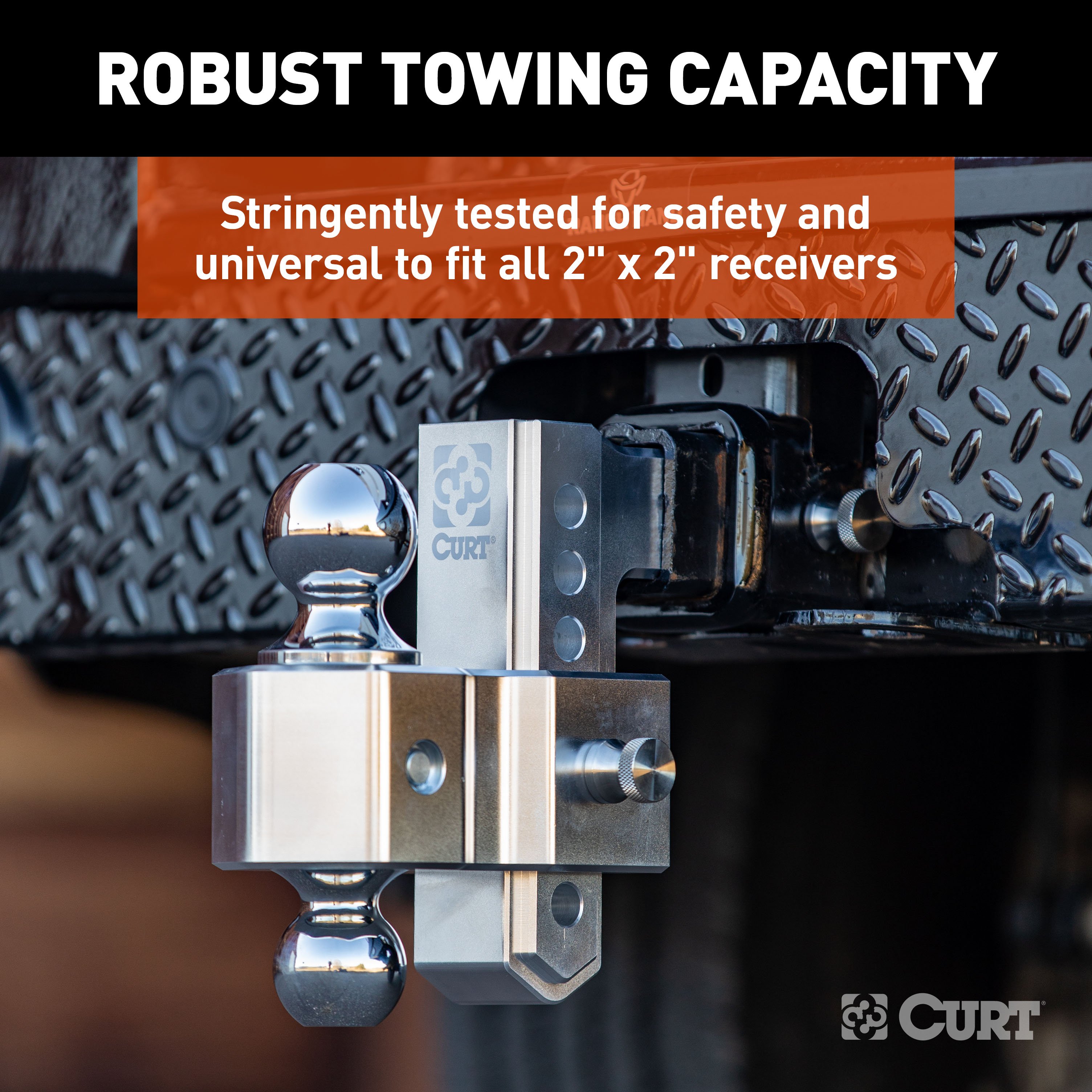 CURT AlumaLite Adjustable Aluminum Hitch with Dual Ball, 5-1/2" Drop thumbnail 4