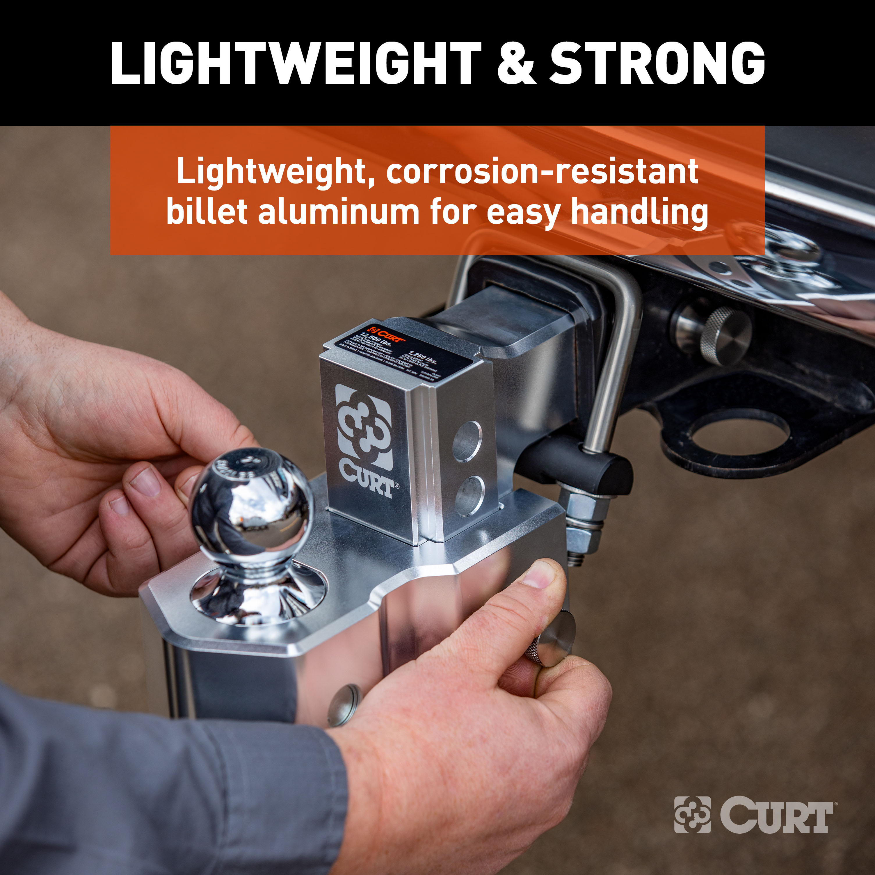 CURT AlumaLite Adjustable Aluminum Hitch with Dual Ball, 3-1/2" Drop thumbnail 3