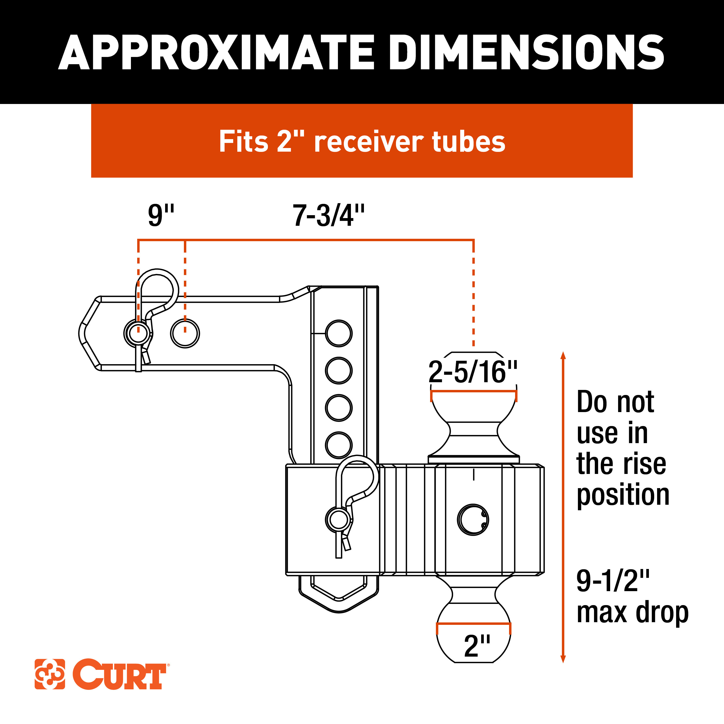 CURT AlumaLite Adjustable Aluminum Hitch with Dual Ball, 9-1/2" Drop thumbnail 7