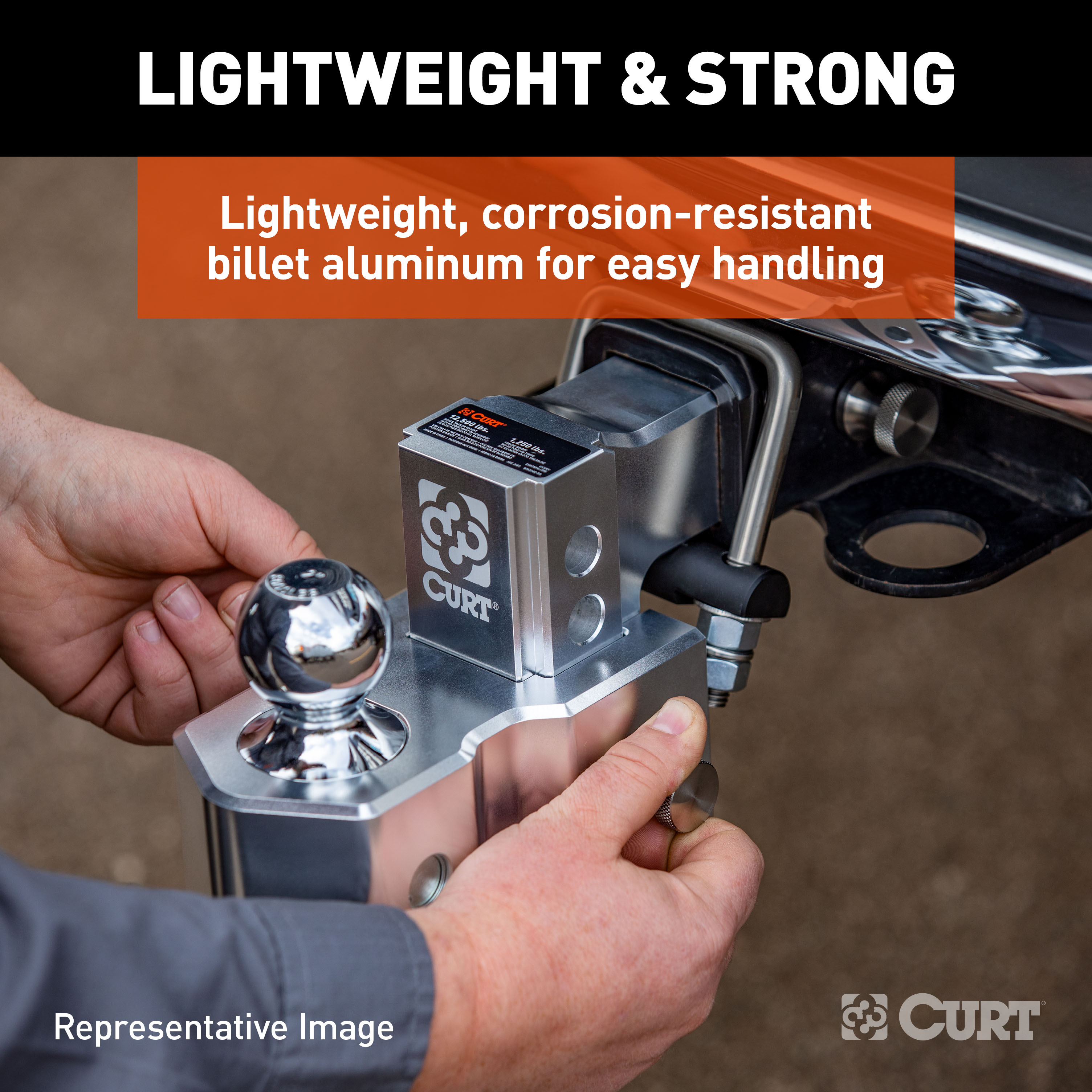 CURT AlumaLite Adjustable Aluminum Hitch with Dual Ball, 9-1/2" Drop thumbnail 3