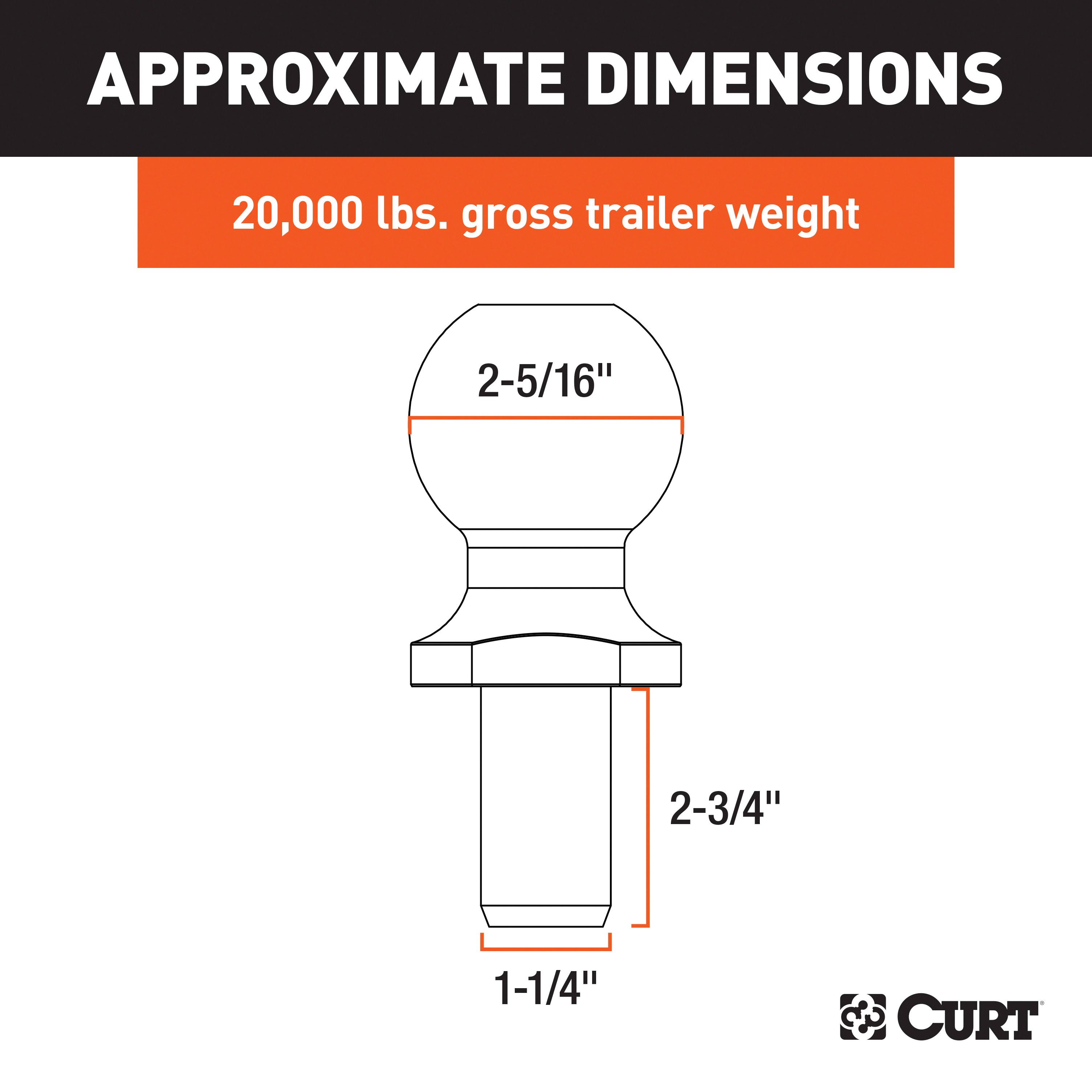 CURT 2-5/16" Trailer Ball (1-1/4" x 2-3/4" Shank, 20,000 lbs., Chrome) 40109 thumbnail 3