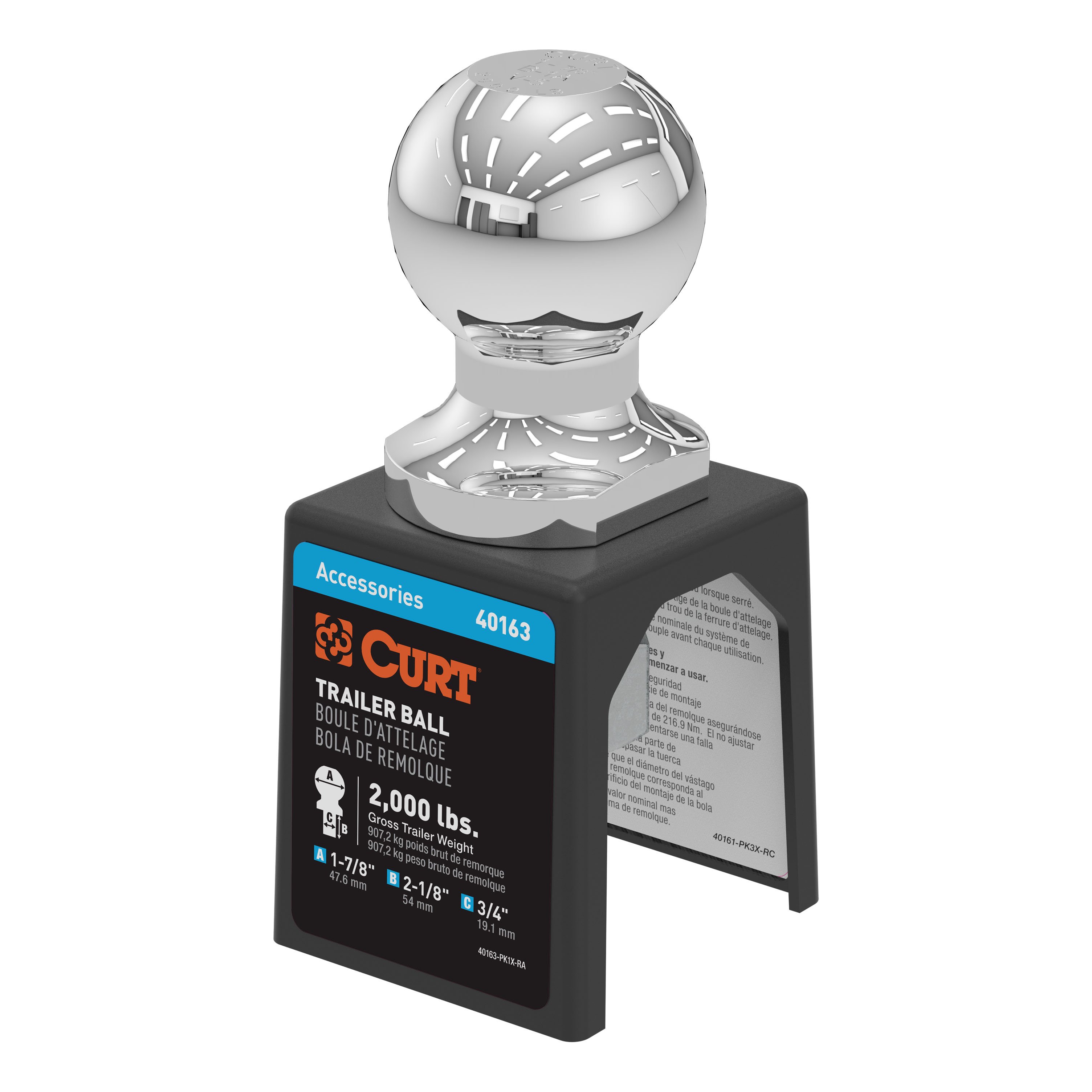 CURT 1-7/8" Trailer Ball (3/4" x 2-1/8" Shank, 2,000 lbs., Chrome, Packaged) 40163 thumbnail 0
