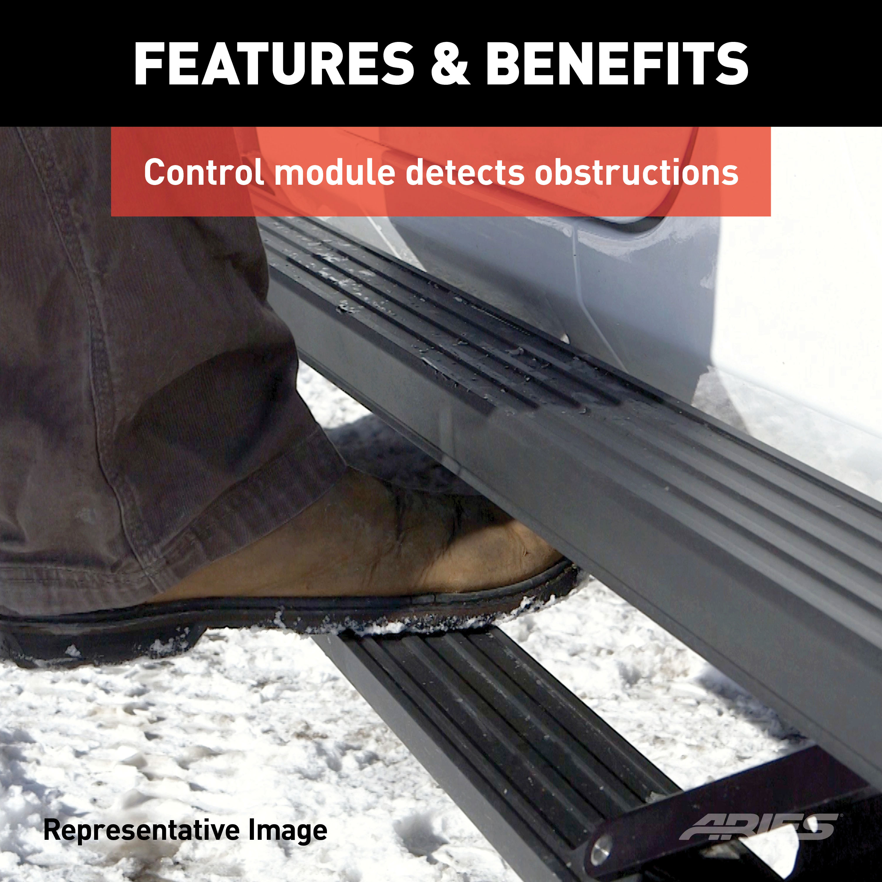 ARIES ActionTrac 87.6" Powered Running Boards, Select Ram 1500 Crew Cab Step Nerf Bar Kit thumbnail 7