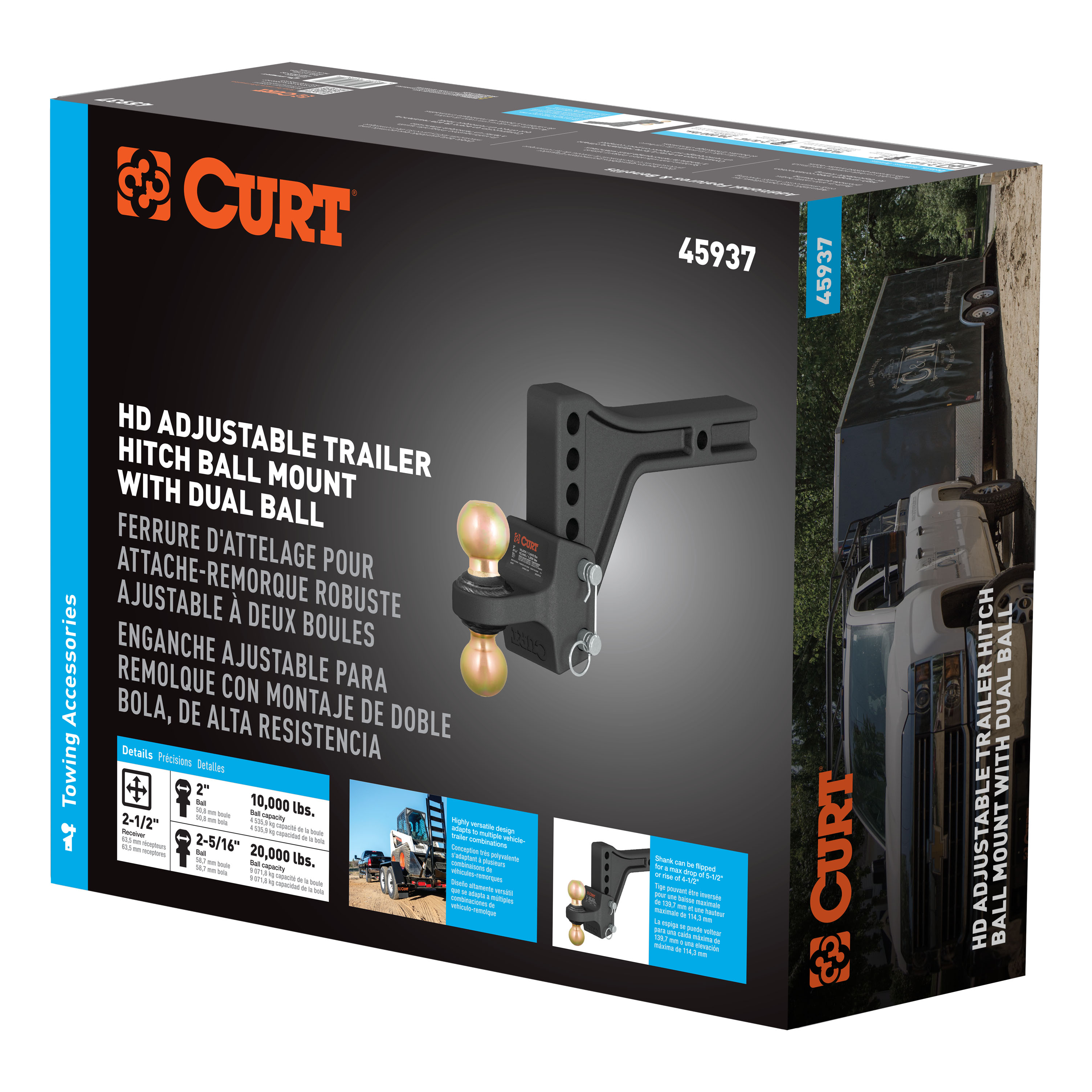 CURT HD Adjustable Trailer Hitch Ball Mount with Dual Ball, 2-1/2" Shank, 20K Trailer Hitch Ball Mount thumbnail 7