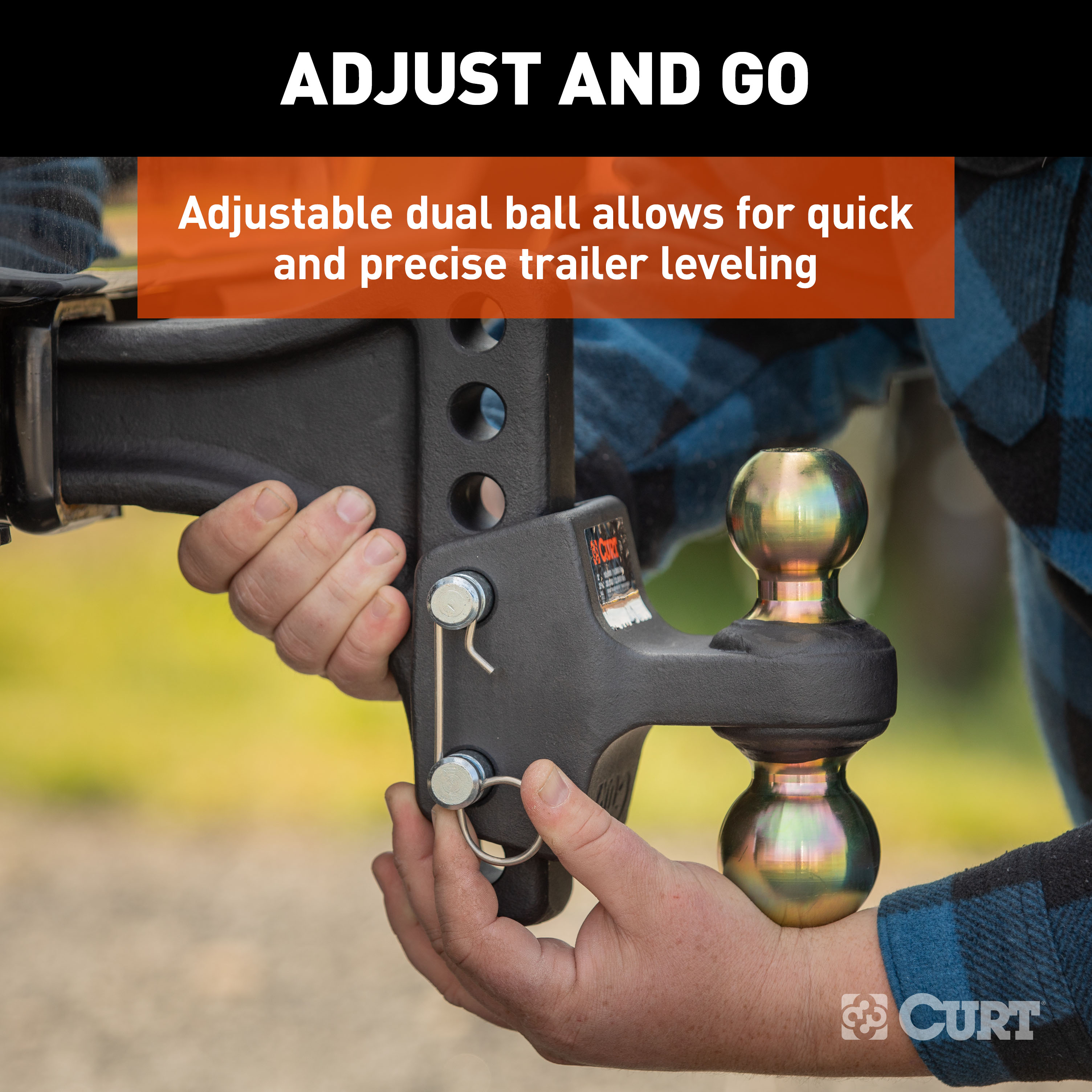 CURT HD Adjustable Trailer Hitch Ball Mount with Dual Ball, 2-1/2" Shank, 20K Trailer Hitch Ball Mount thumbnail 2