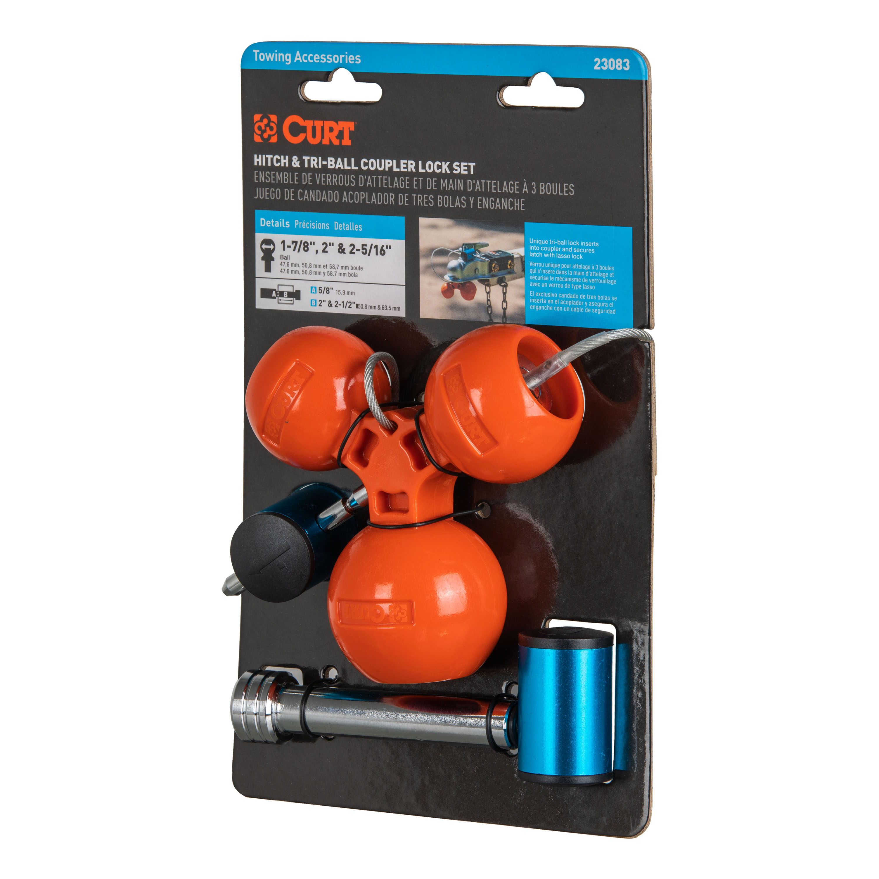 CURT Hitch & Tri-Ball Coupler Lock Set (Up to 2-1/2" Receiver, 1-7/8", 2", 2-5/16") Trailer Hitch Coupler Lock thumbnail 0