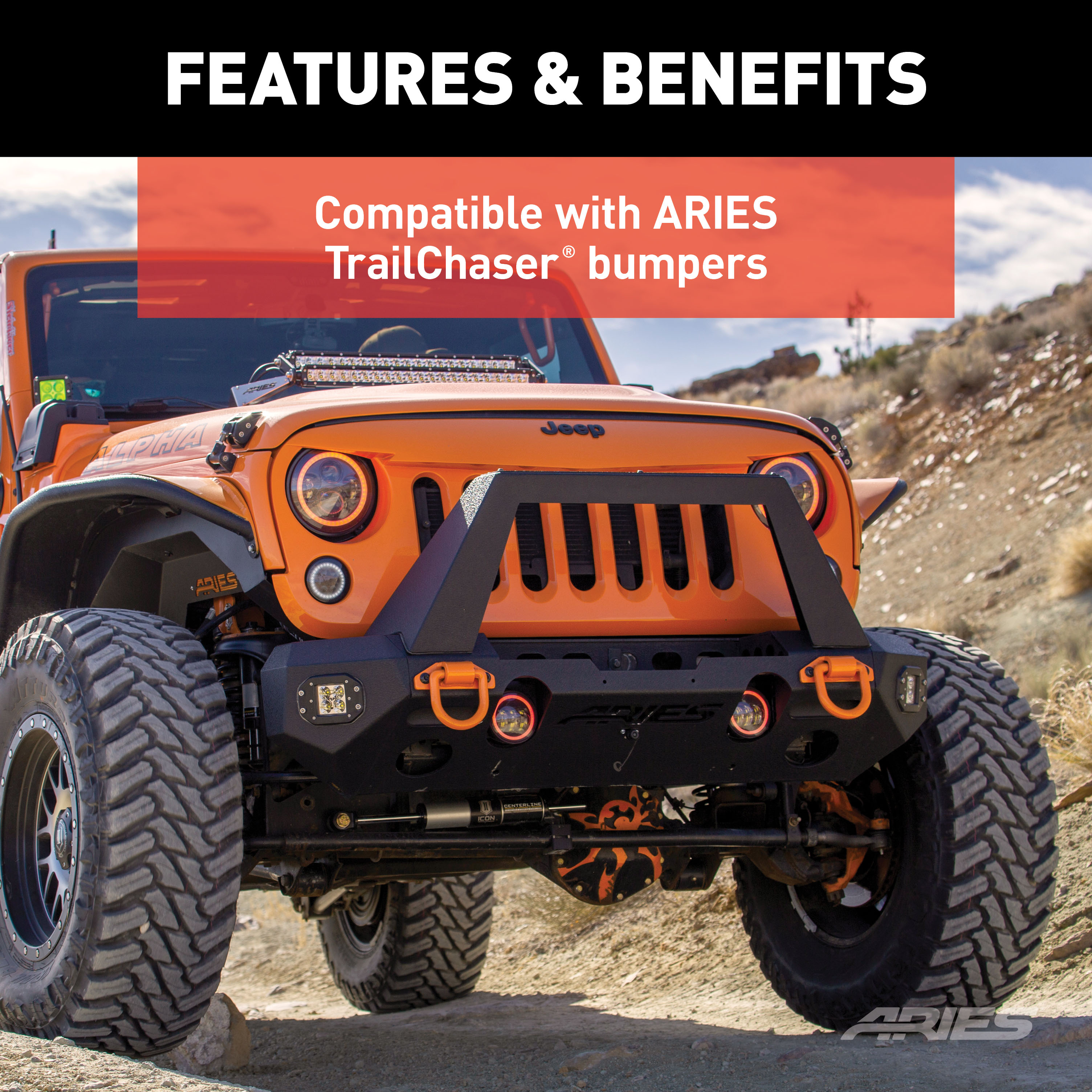 ARIES TrailChaser Jeep Wrangler Aluminum Front Bumper Angular Brush Guard Bumper thumbnail 6