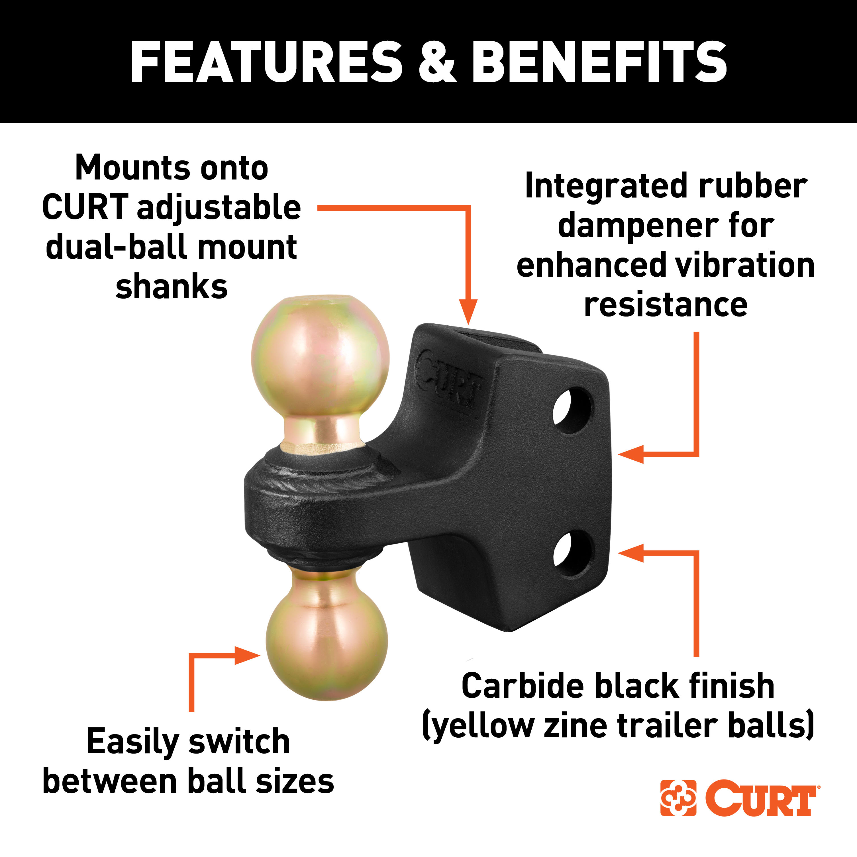 CURT HD Dual Ball Attachment for Weight Distribution Shank Trailer Hitch Ball Mount thumbnail 1