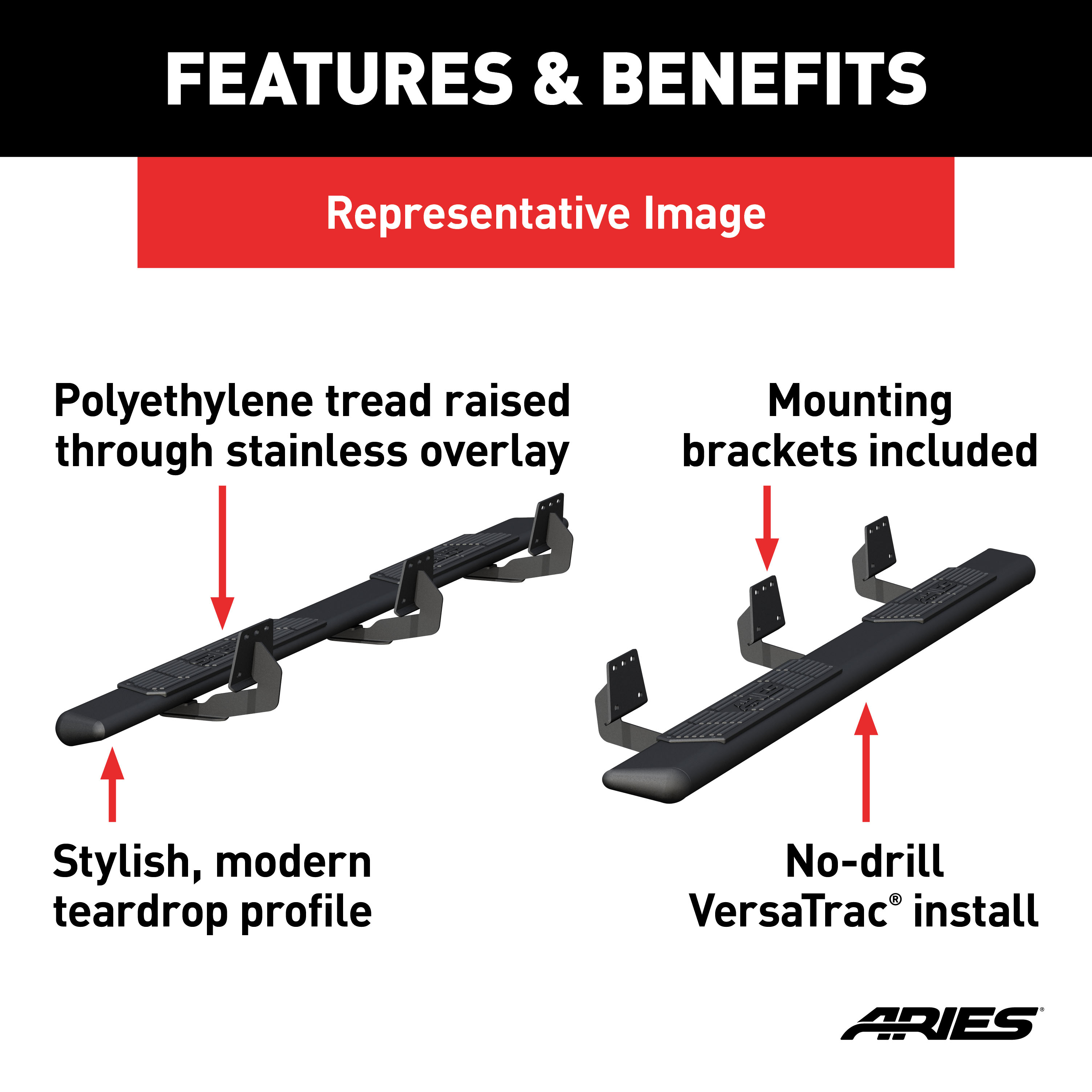 ARIES AscentStep 5-1/2" x 91" Black Steel Running Boards, Select Ram 1500 Crew Cab Step Nerf Bar Kit thumbnail 2
