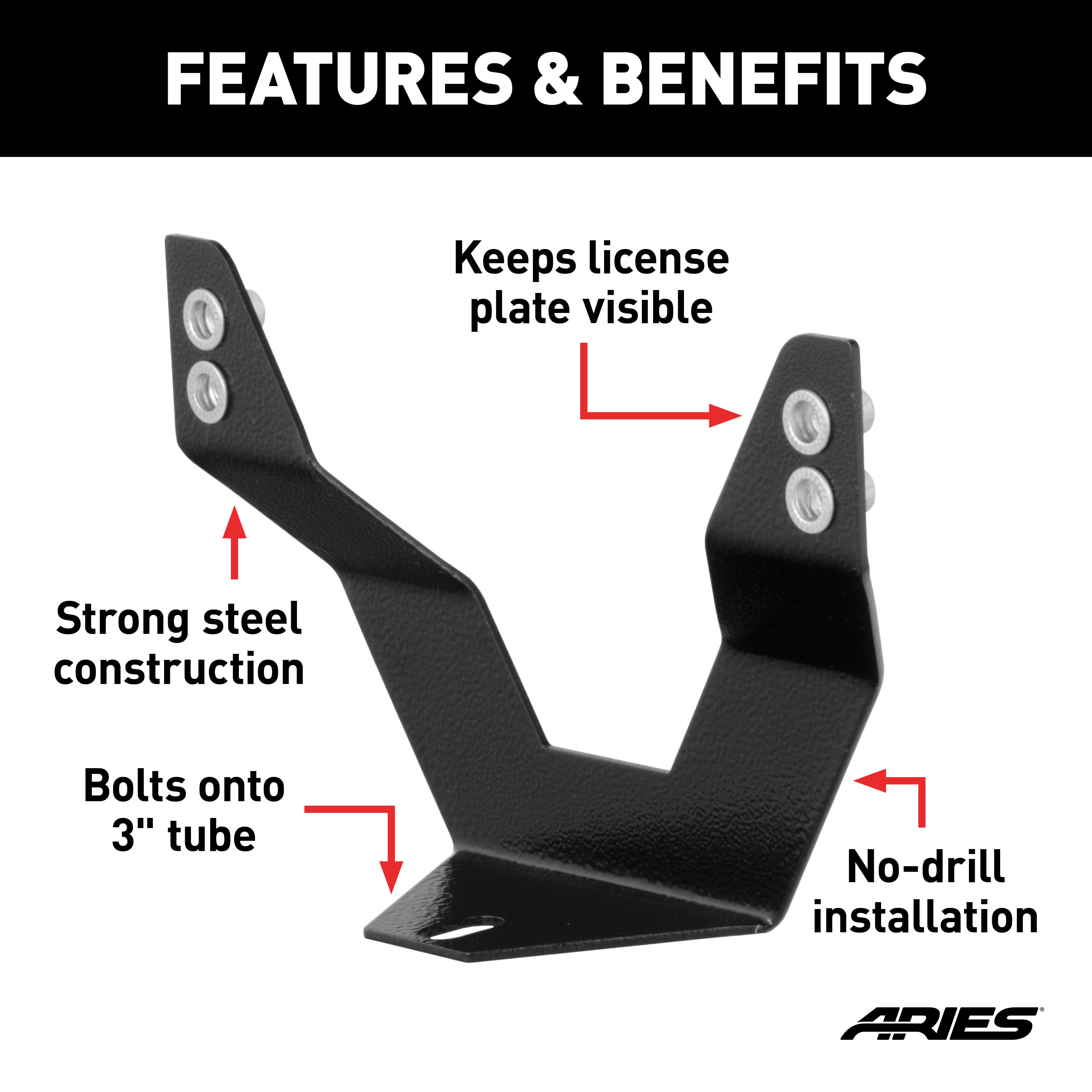 ARIES 3" Bull Bar License Plate Bracket License Plate Bracket thumbnail 1