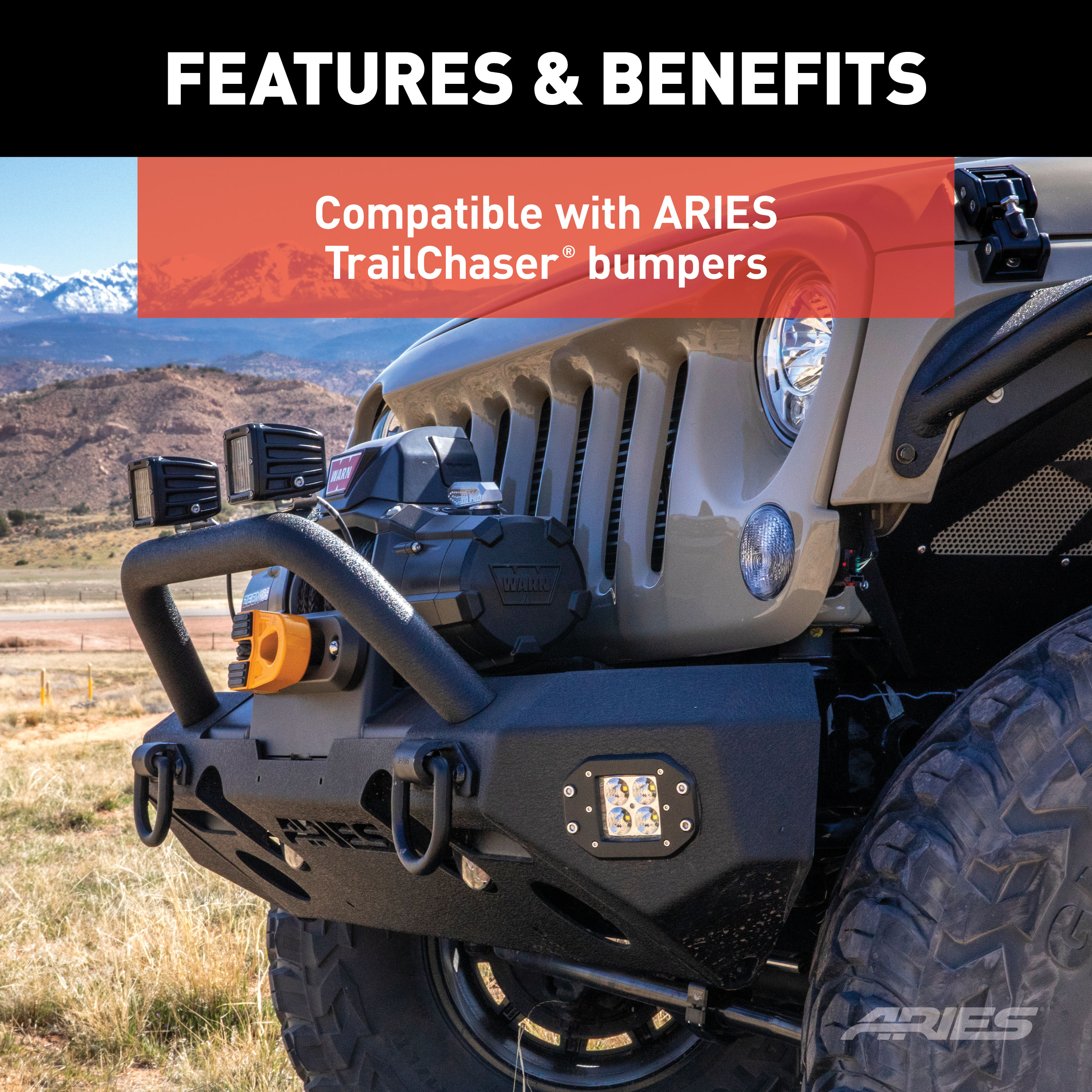 ARIES TrailChaser Jeep Wrangler Aluminum Front Bumper Round Brush Guard Bumper thumbnail 6