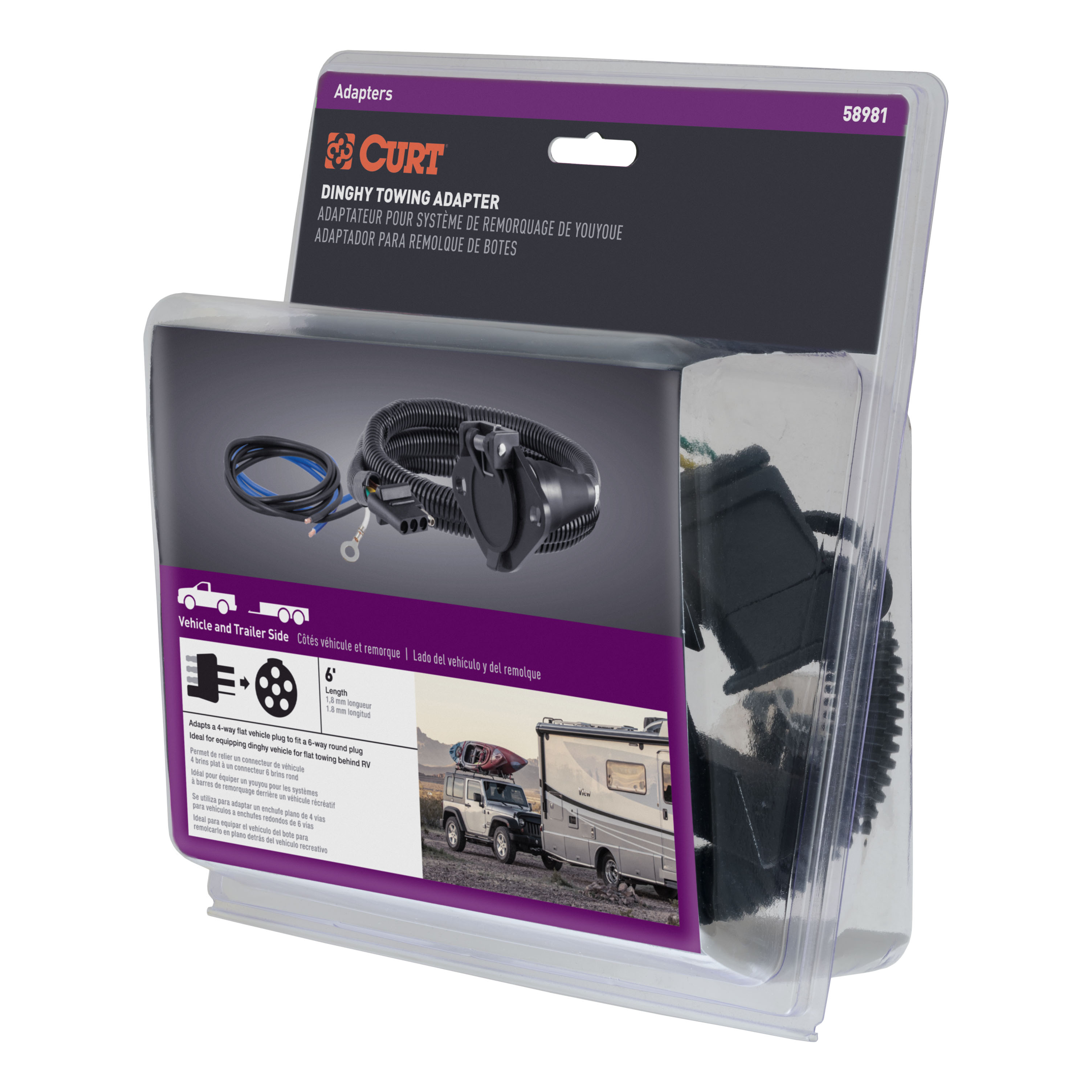 CURT Dinghy Towing Electrical Adapter (4-Way Flat Vehicle to 6-Way Round) Trailer Connector Kit thumbnail 4