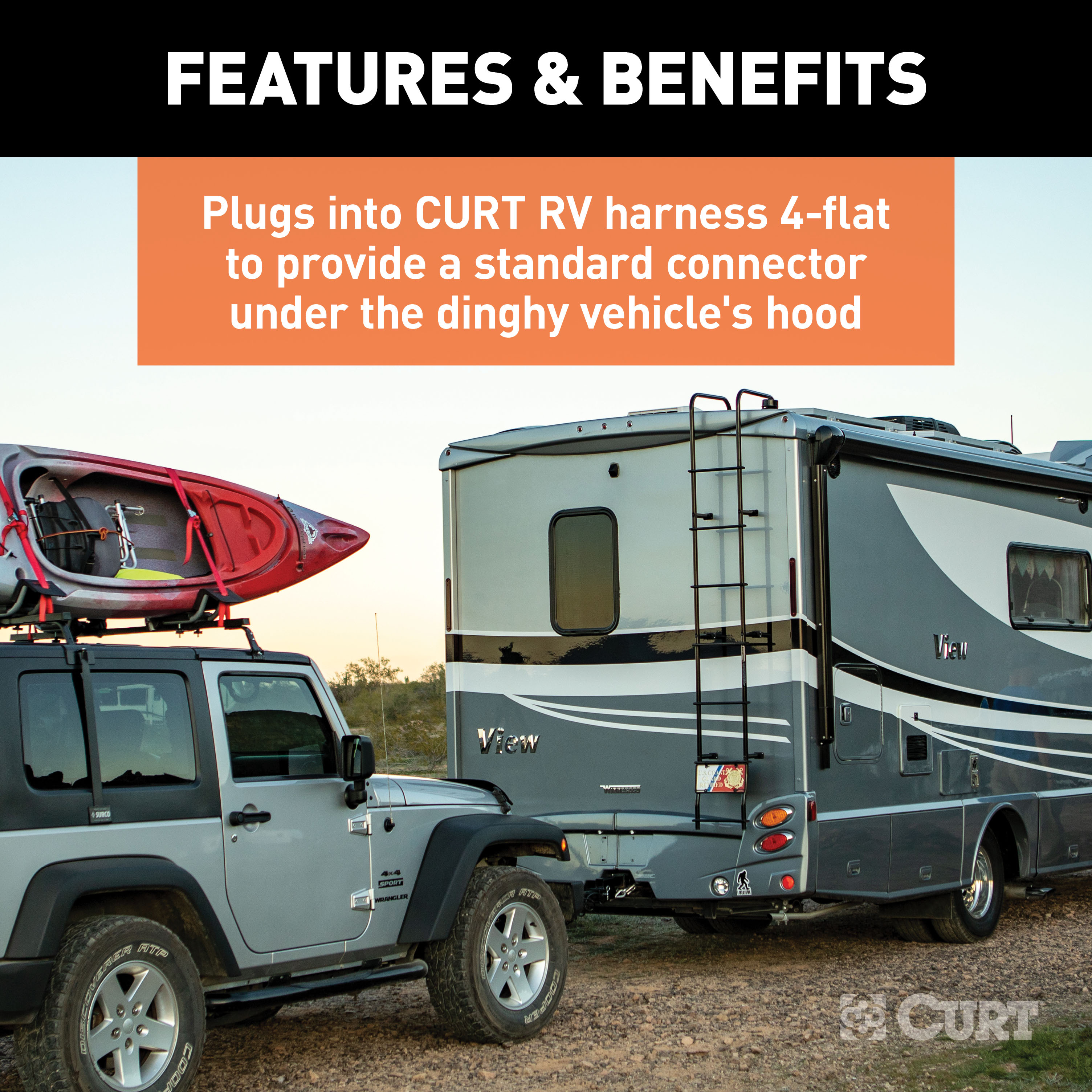 CURT Dinghy Towing Electrical Adapter (4-Way Flat Vehicle to 6-Way Round) Trailer Connector Kit thumbnail 3