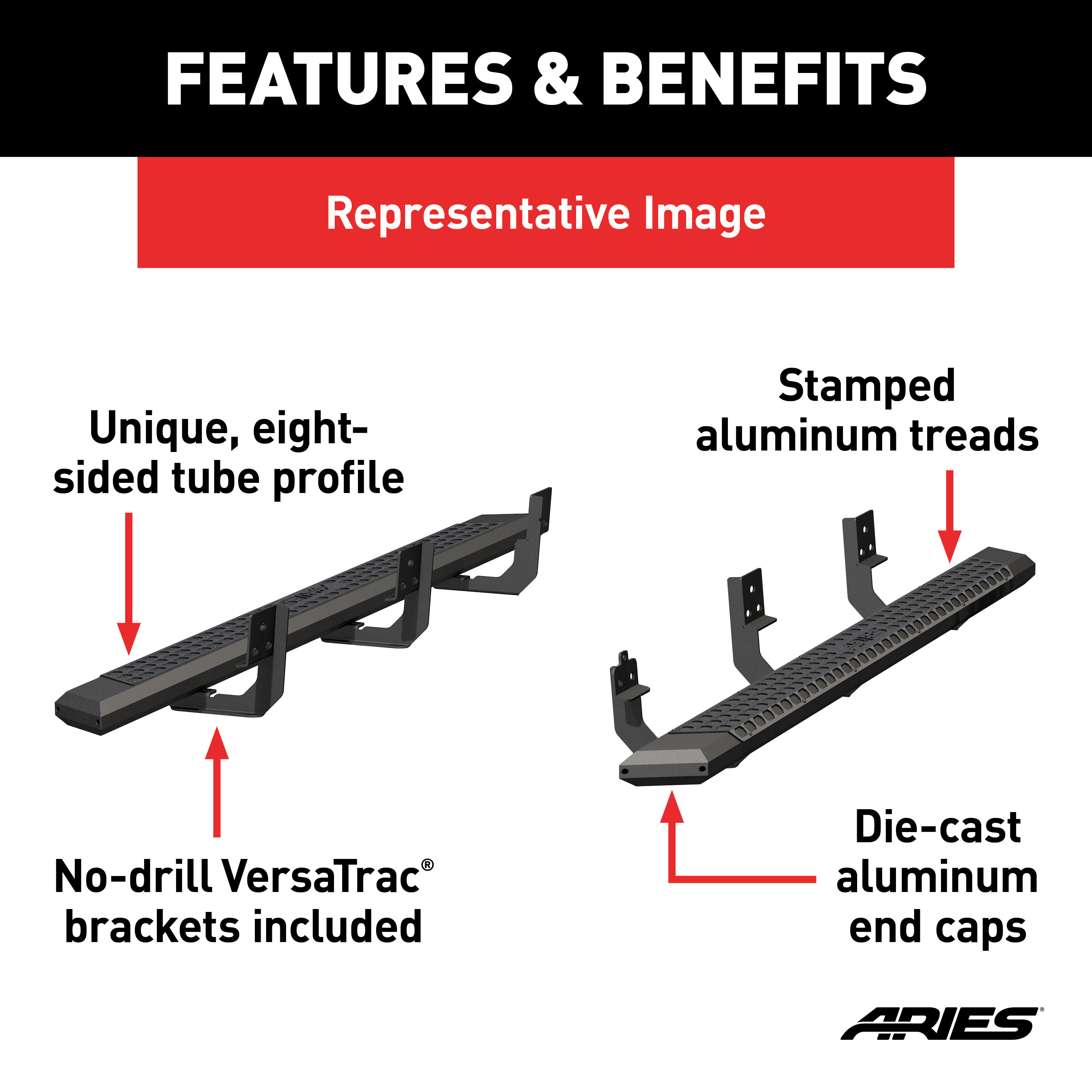 ARIES AdvantEDGE 5-1/2" x 85" Black Aluminum Side Bars, Select Dodge, Ram 1500 to 5500 Step Nerf Bar Kit thumbnail 3