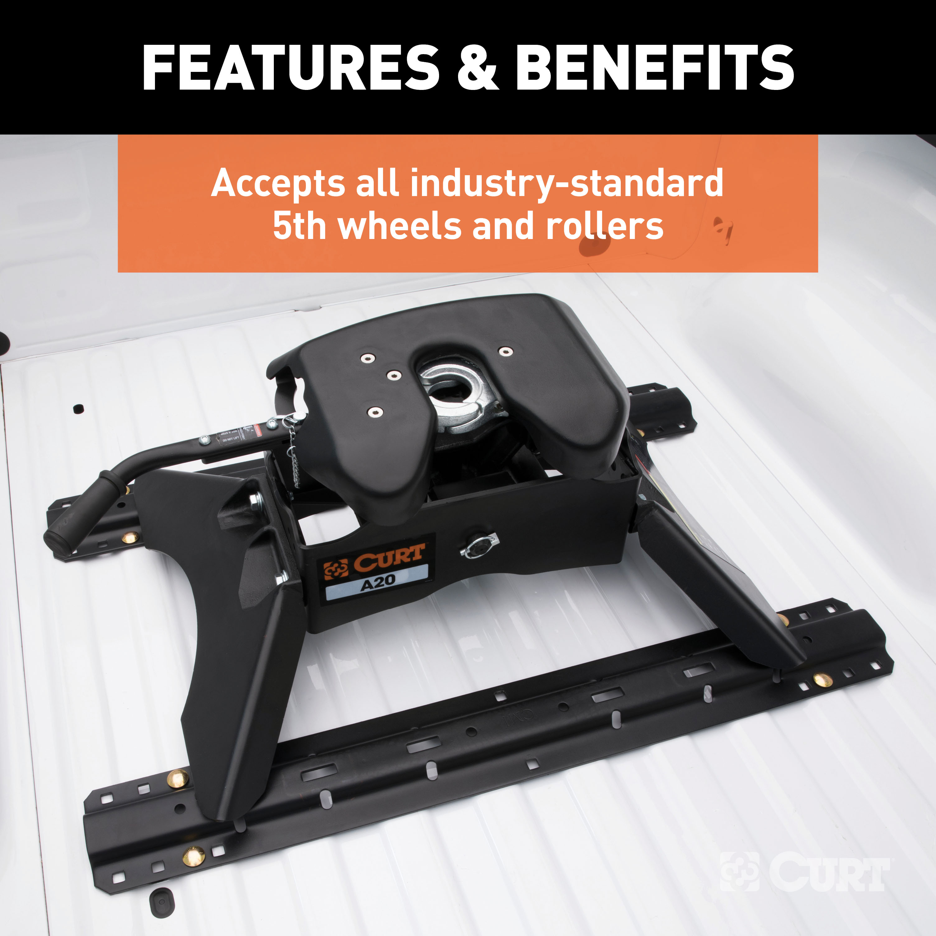 CURT Universal 5th Wheel Base Rails, 25K (Gloss Black) Fifth Wheel Trailer Hitch Mount Kit thumbnail 3