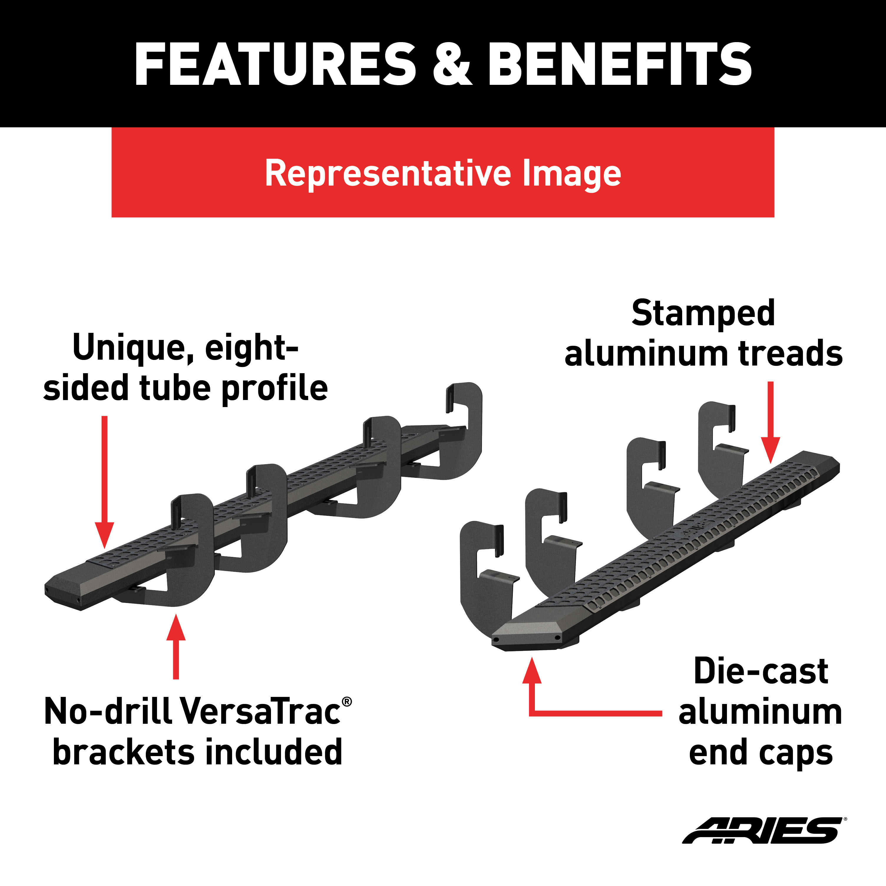 ARIES AdvantEDGE 5-1/2" x 91" Black Aluminum Side Bars, Select Ford F250, F350, F450 Step Nerf Bar thumbnail 3