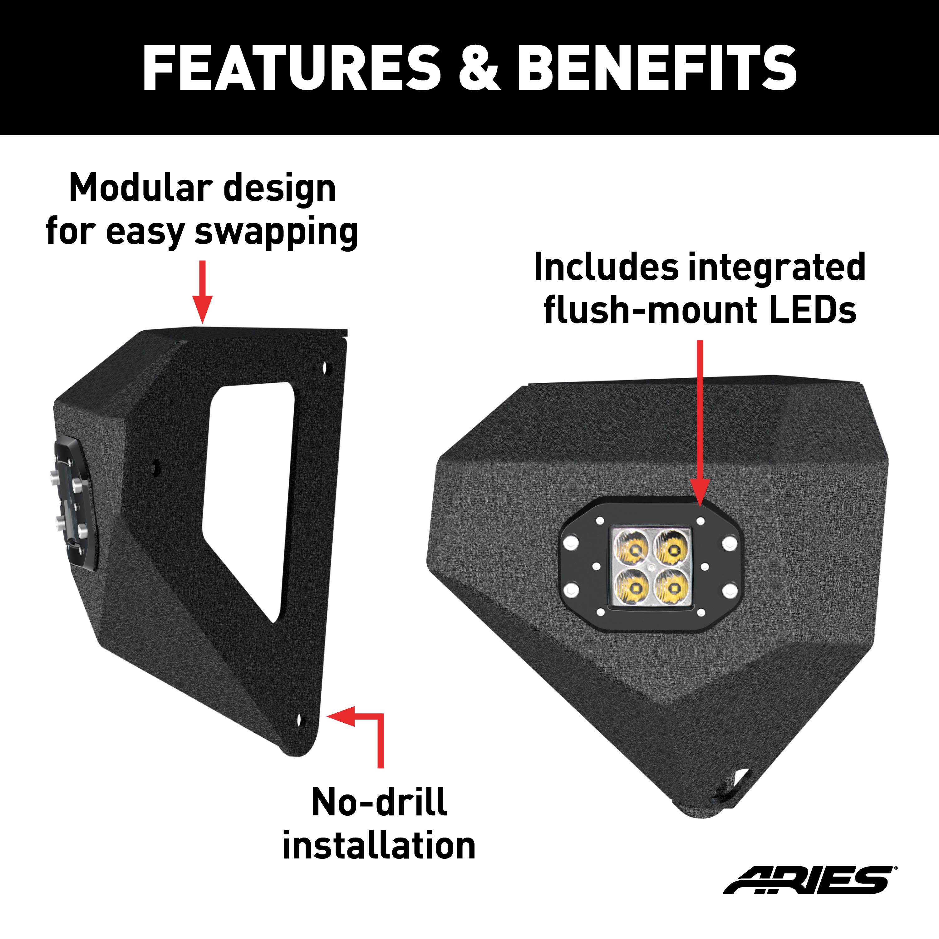 ARIES TrailChaser Jeep Wrangler, Gladiator Aluminum Front Bumper Corners with LEDs Bumper thumbnail 1