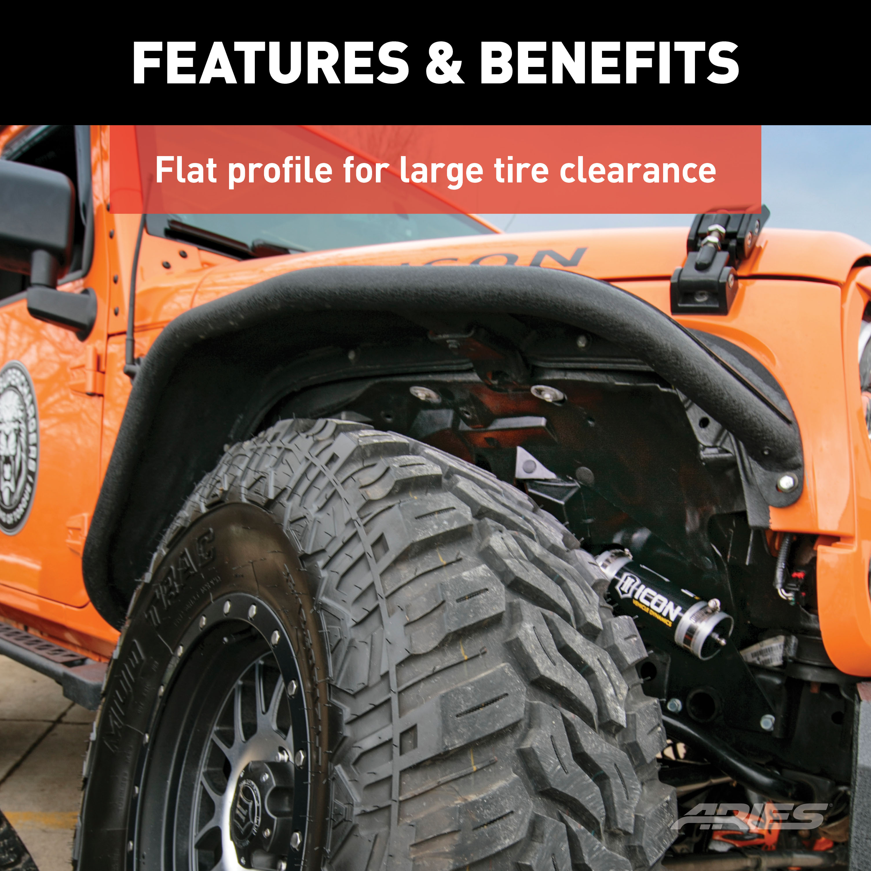 ARIES Jeep Wrangler JK Black Aluminum Front Fender Flares Fender Flare thumbnail 3