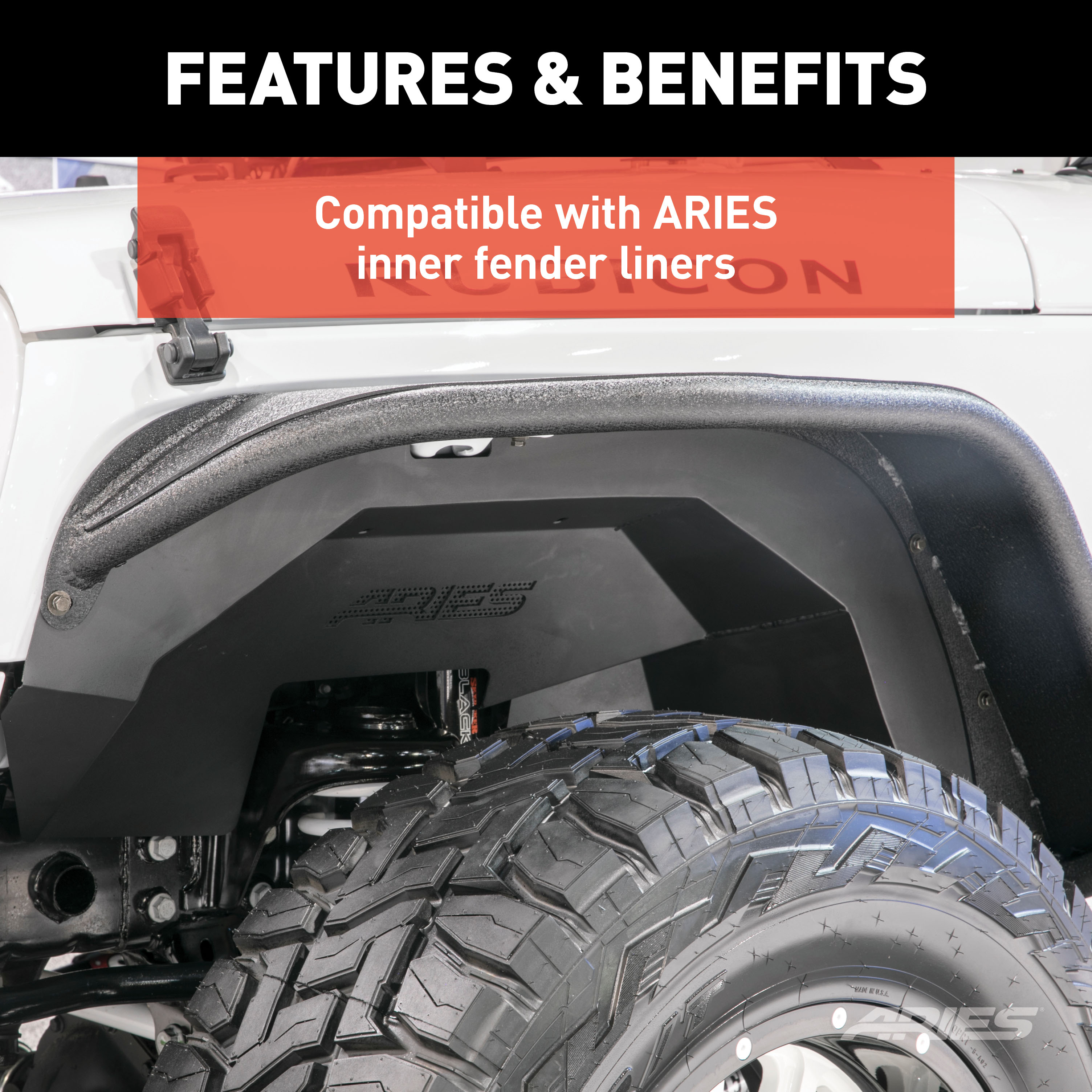 ARIES Jeep Wrangler JK Black Aluminum Front Fender Flares Fender Flare thumbnail 5