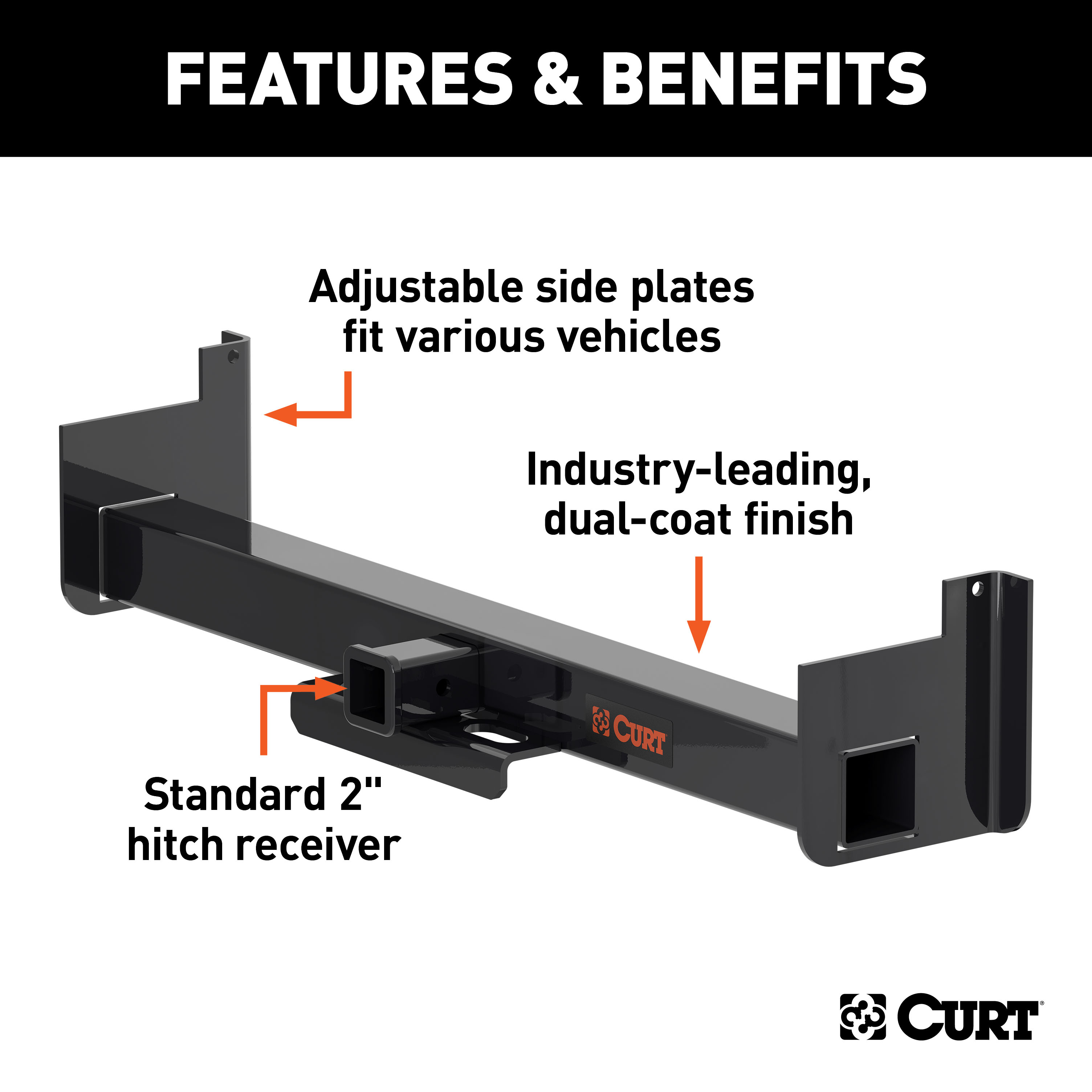 CURT Universal Weld-On Trailer Hitch, 2" Receiver (Up to 44" Frames, 9" Drop) Trailer Hitch thumbnail 1