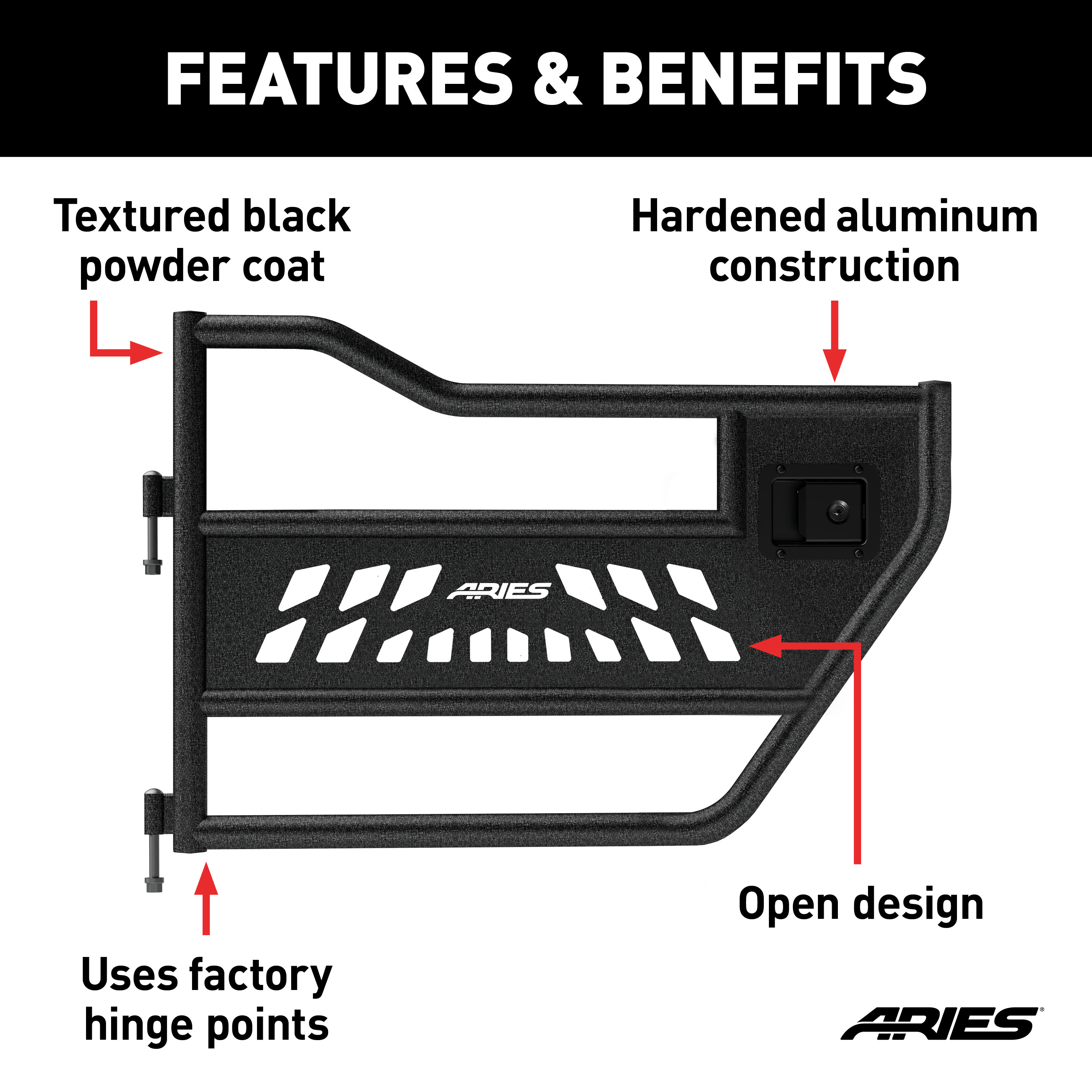 ARIES Jeep Wrangler JK Aluminum Rear Tube Doors Door thumbnail 1