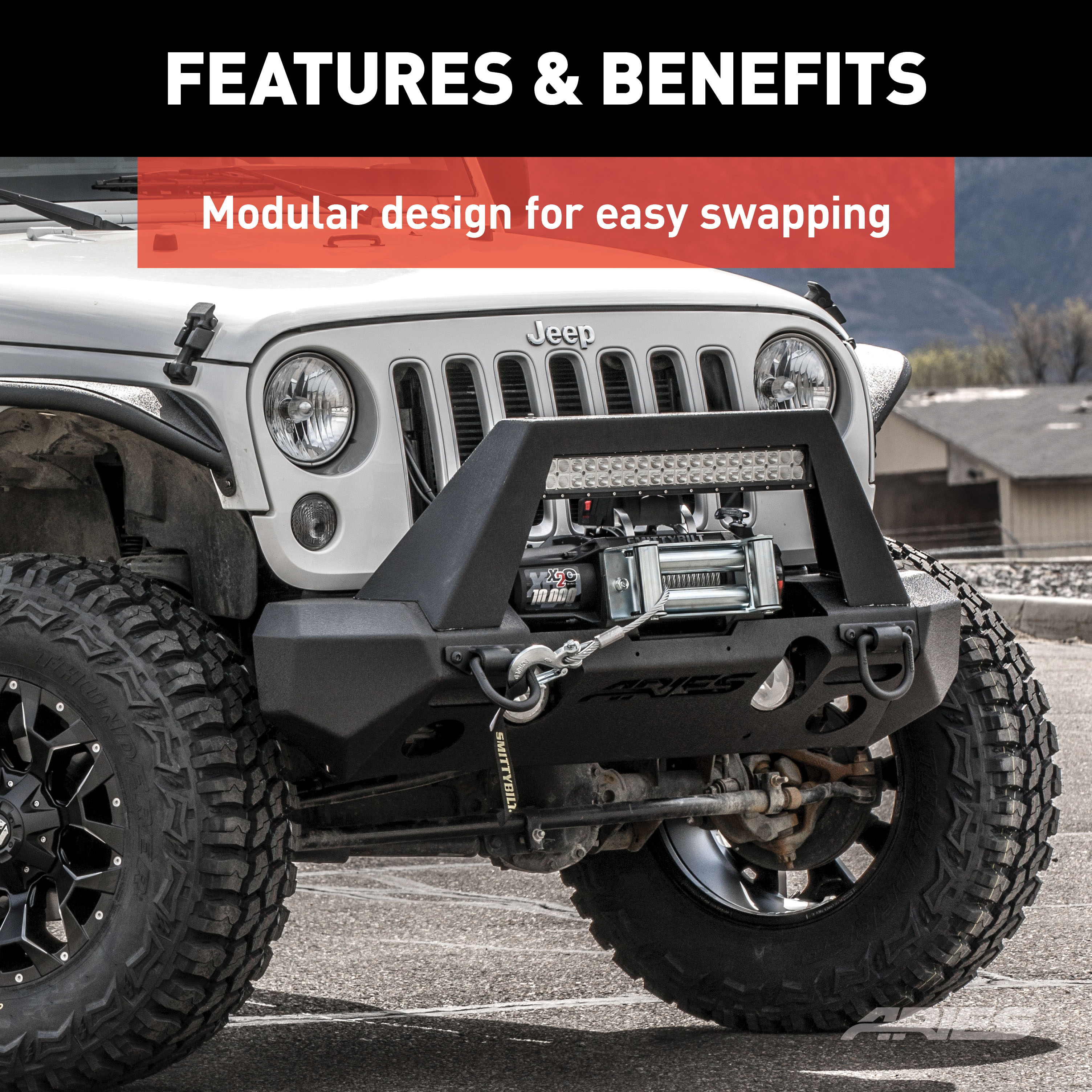 ARIES TrailChaser Jeep Wrangler, Gladiator Aluminum Front Bumper Corners Bumper thumbnail 2
