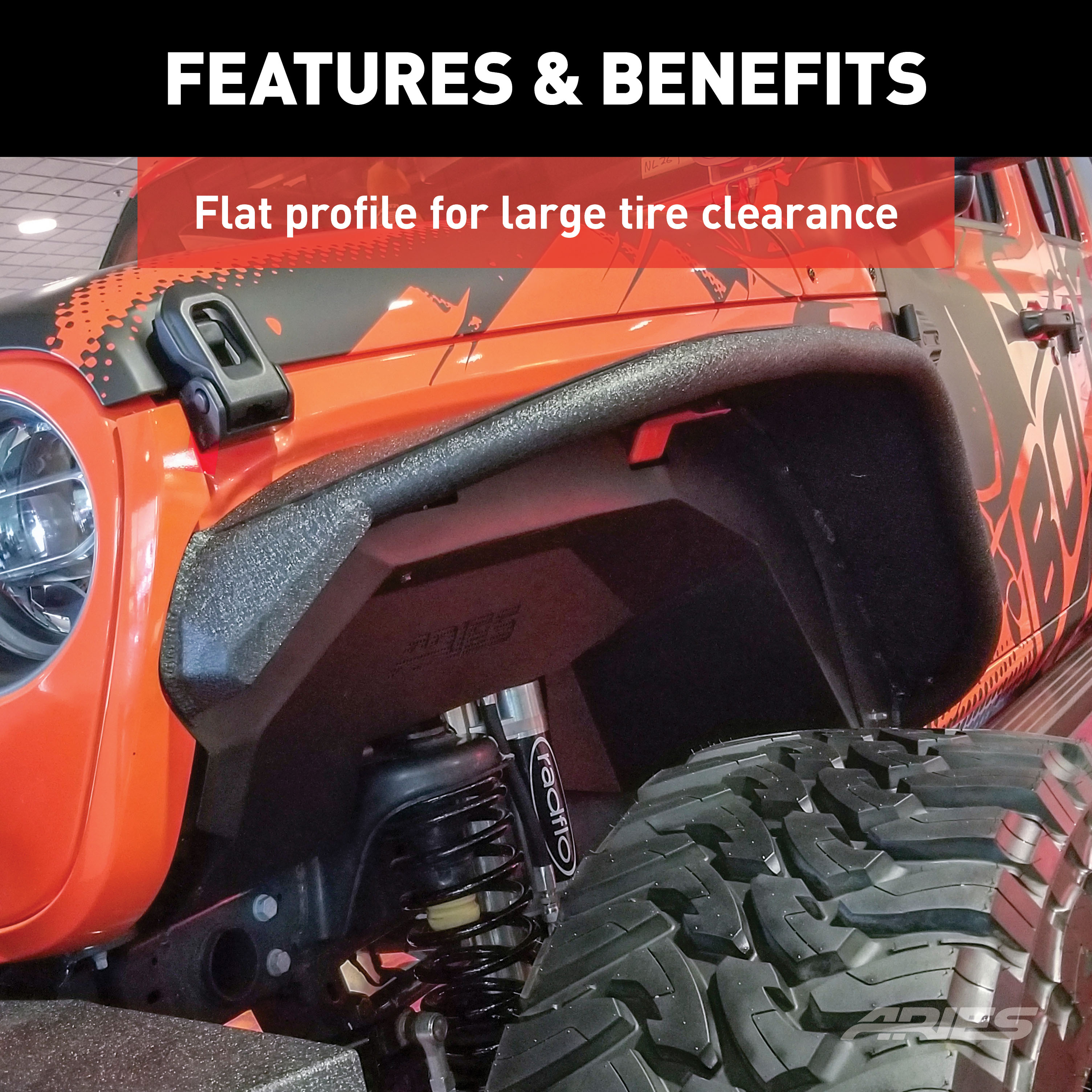 ARIES Jeep Wrangler JL Black Aluminum Front Fender Flares Fender Flare thumbnail 3