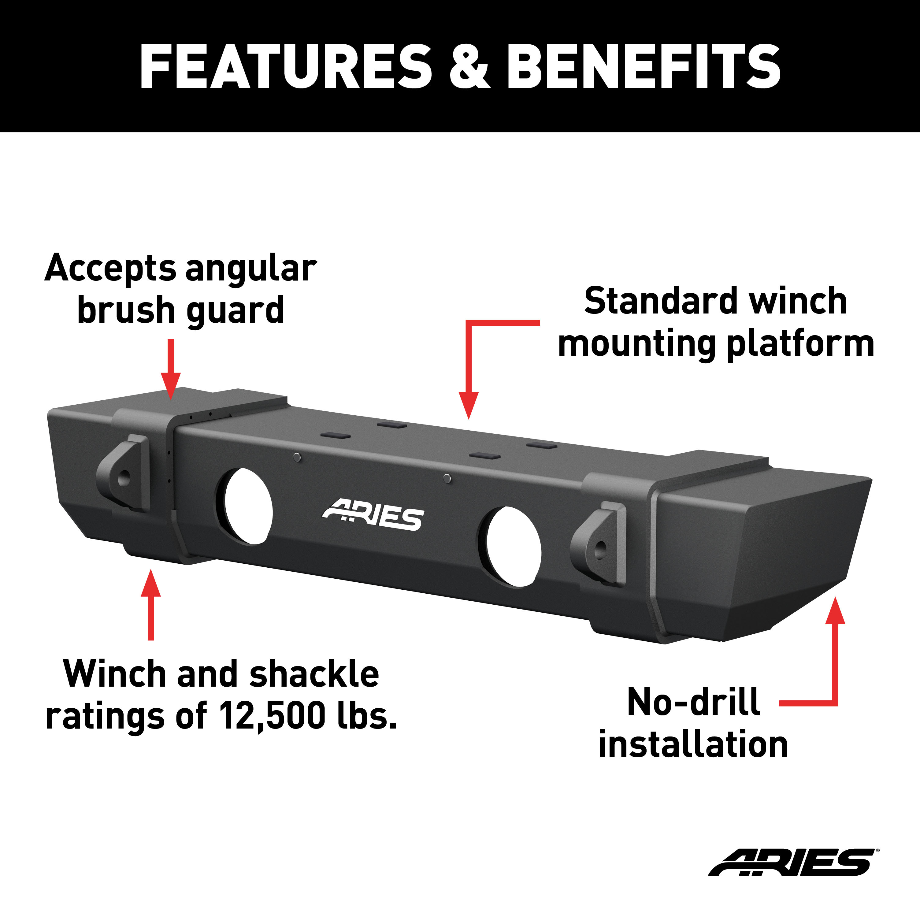 ARIES TrailCrusher Jeep Wrangler JL, Gladiator Steel Front Bumper, 12.5K Bumper thumbnail 1