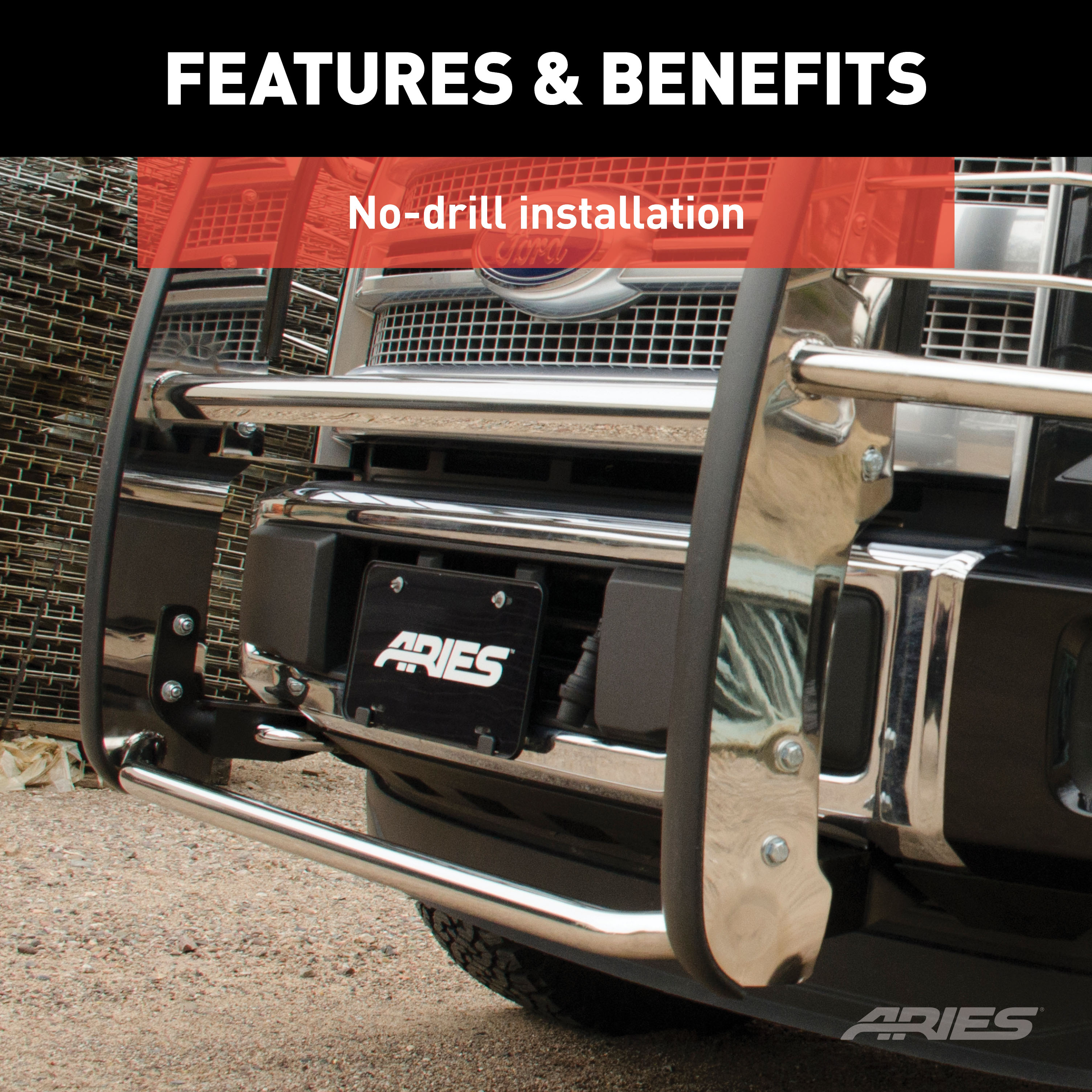 ARIES Polished Stainless Grille Guard, Select Ford F-250, F-350 Super Duty Grille Guard thumbnail 6