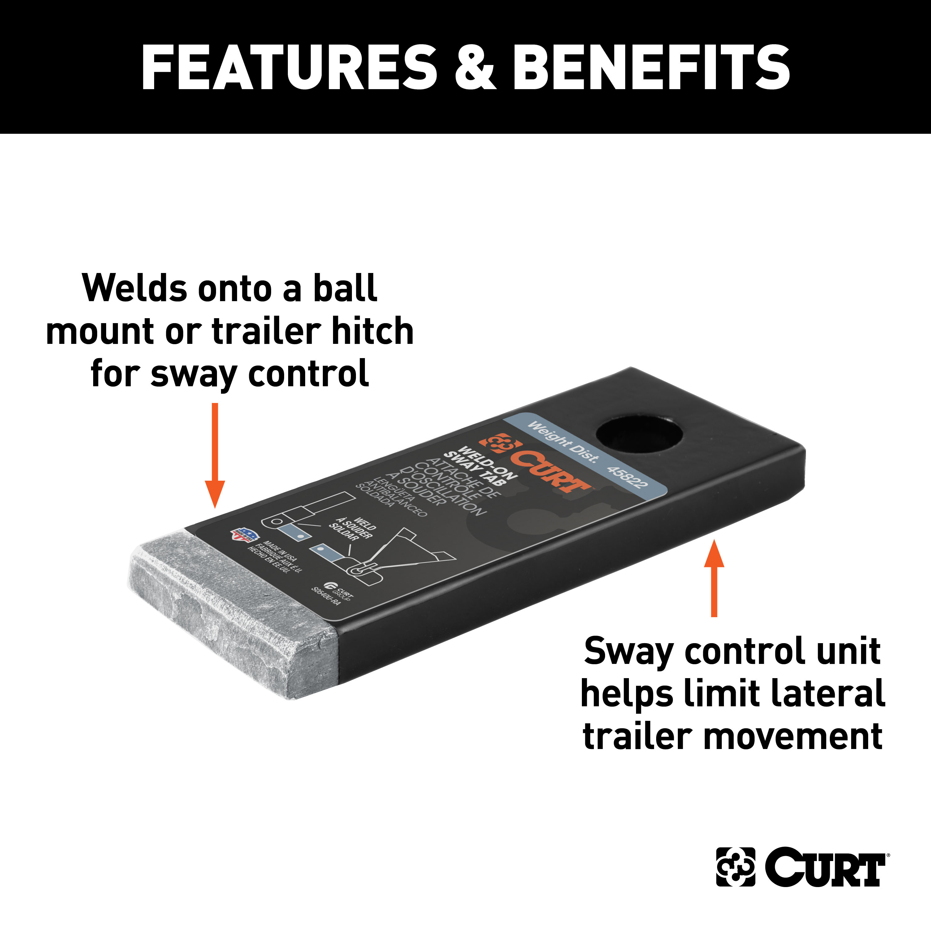 CURT Weld-On Sway Tab Trailer Hitch thumbnail 1