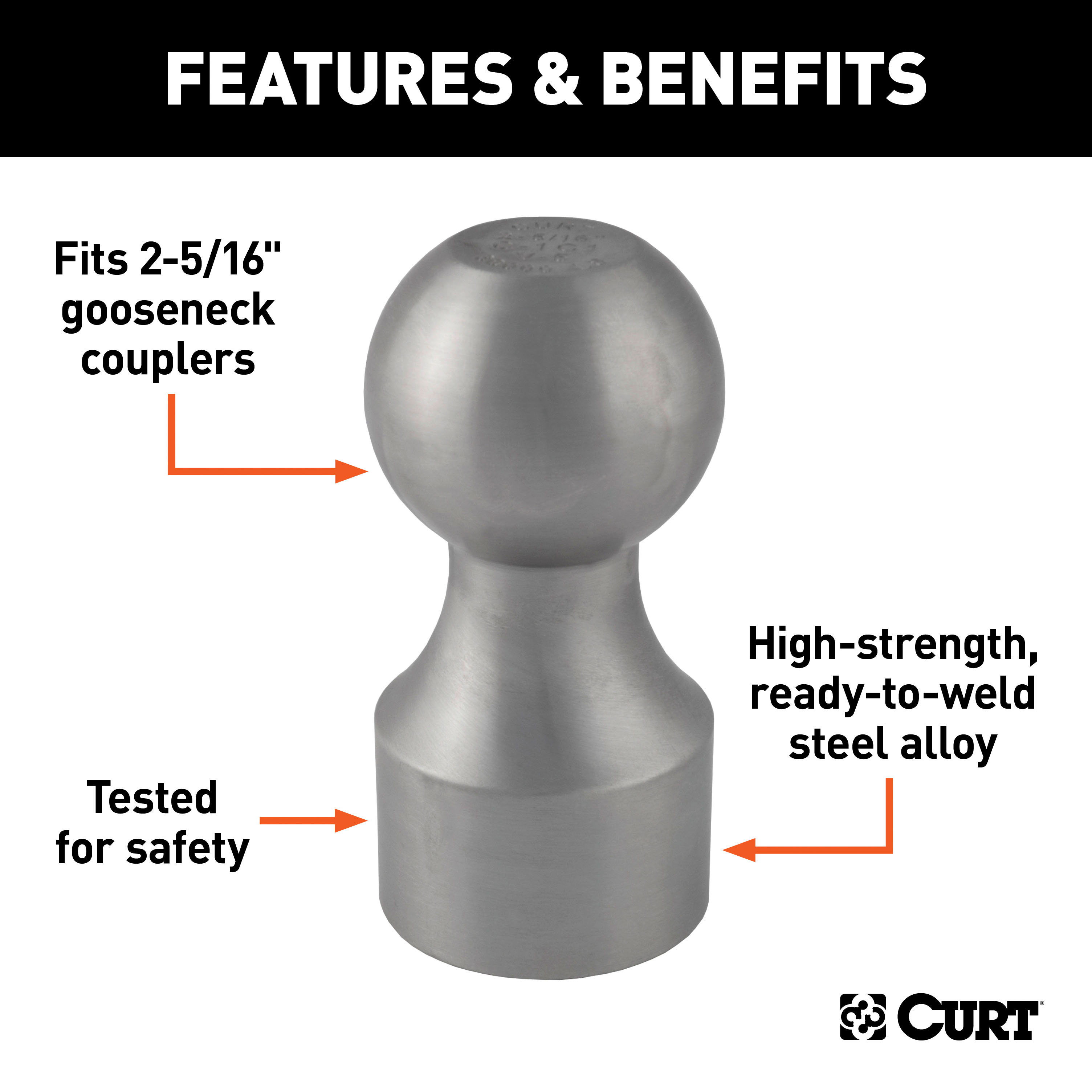 CURT 2-5/16" Weld-On Gooseneck Ball Gooseneck Trailer Hitch Ball thumbnail 1