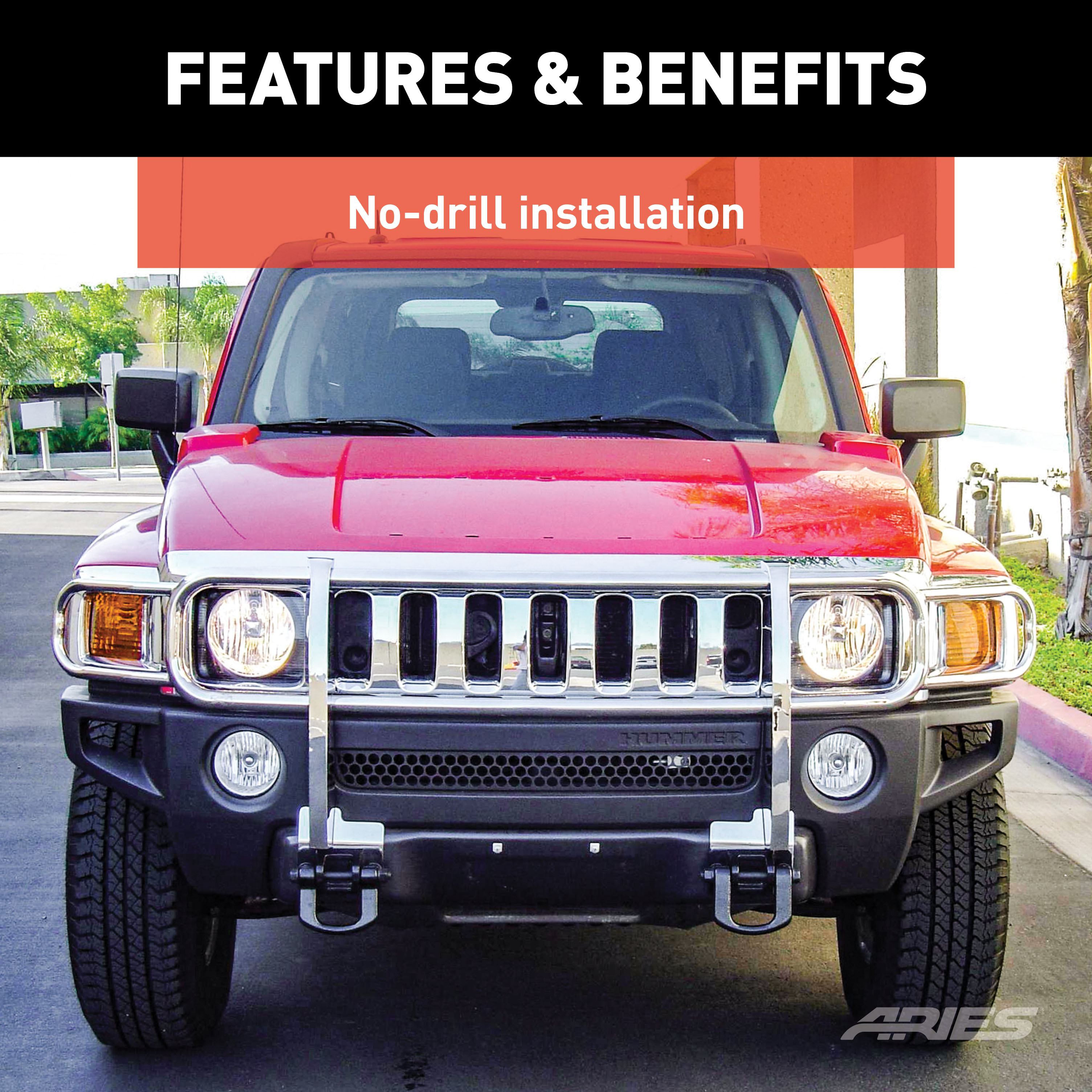 ARIES Polished Stainless Grille Guard, Select Hummer H3, H3T Grille Guard thumbnail 3