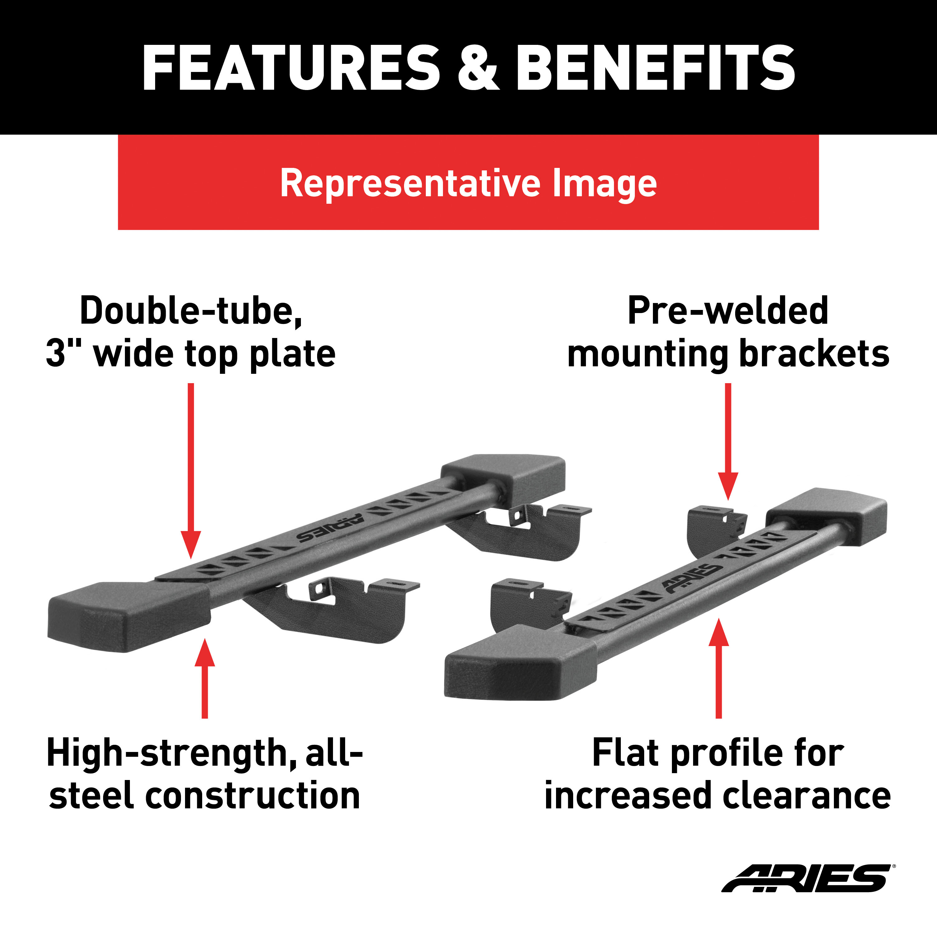ARIES Rocker Step Running Boards, Select Jeep Wrangler JK Unlimited Step Nerf Bar Kit thumbnail 3