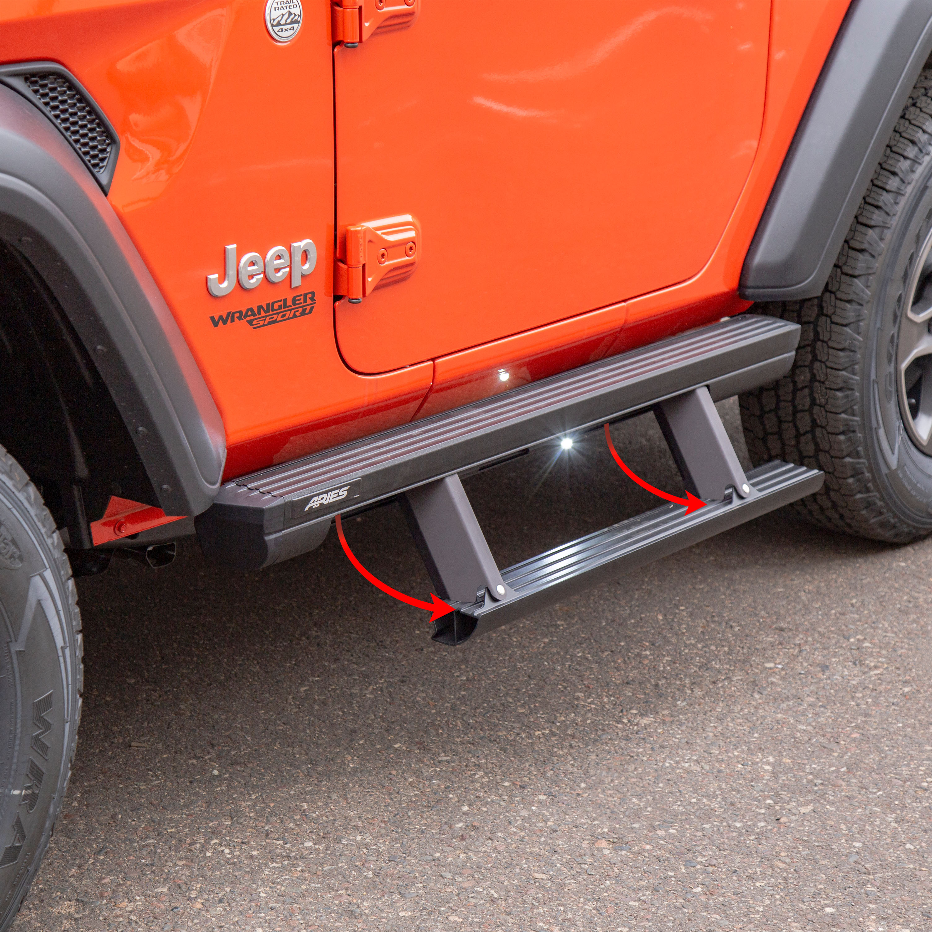 ARIES ActionTrac 48.75" Powered Running Boards, Select Jeep Wrangler JL 2-Door Step Nerf Bar Kit thumbnail 0