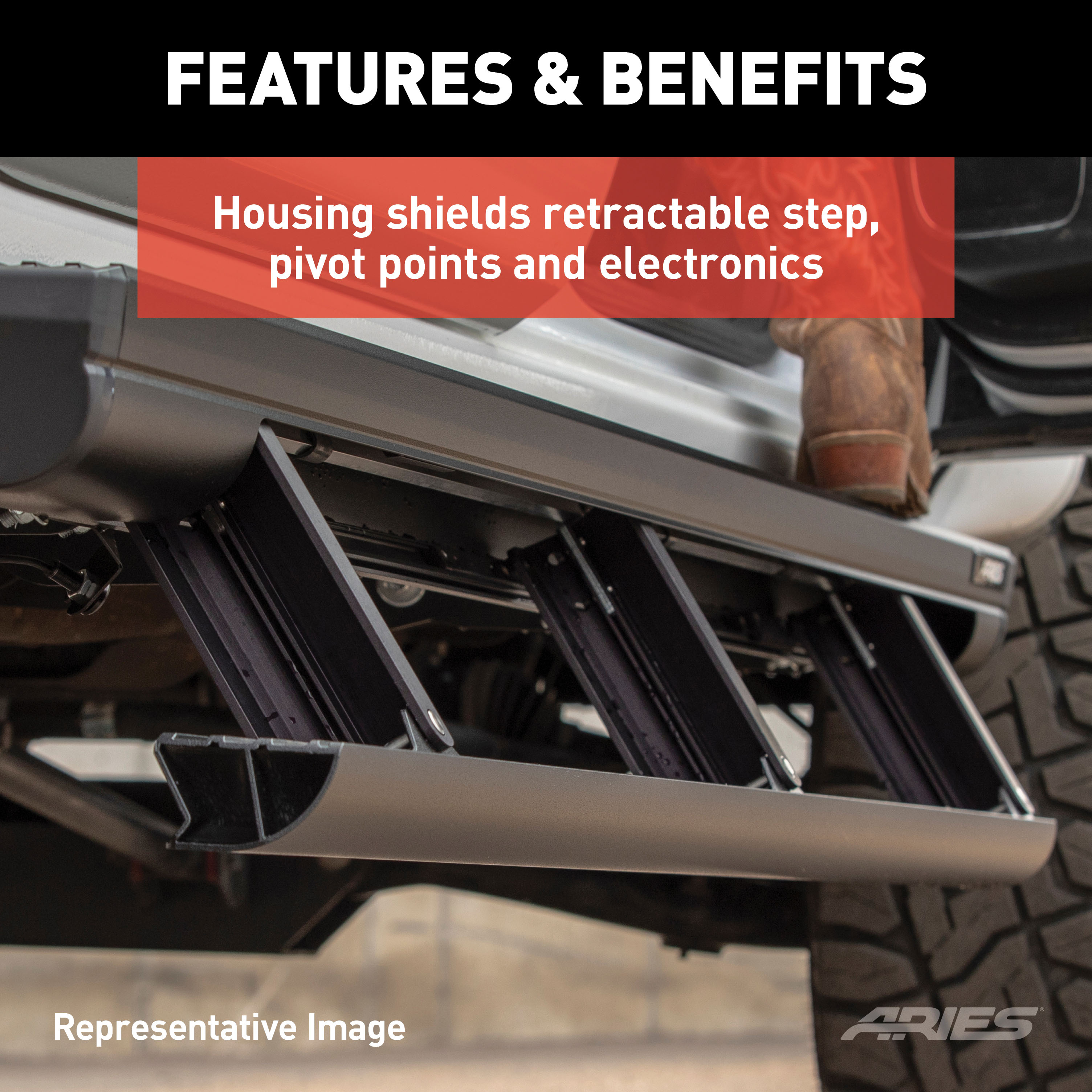 ARIES ActionTrac 48.75" Powered Running Boards, Select Jeep Wrangler JL 2-Door Step Nerf Bar Kit thumbnail 6