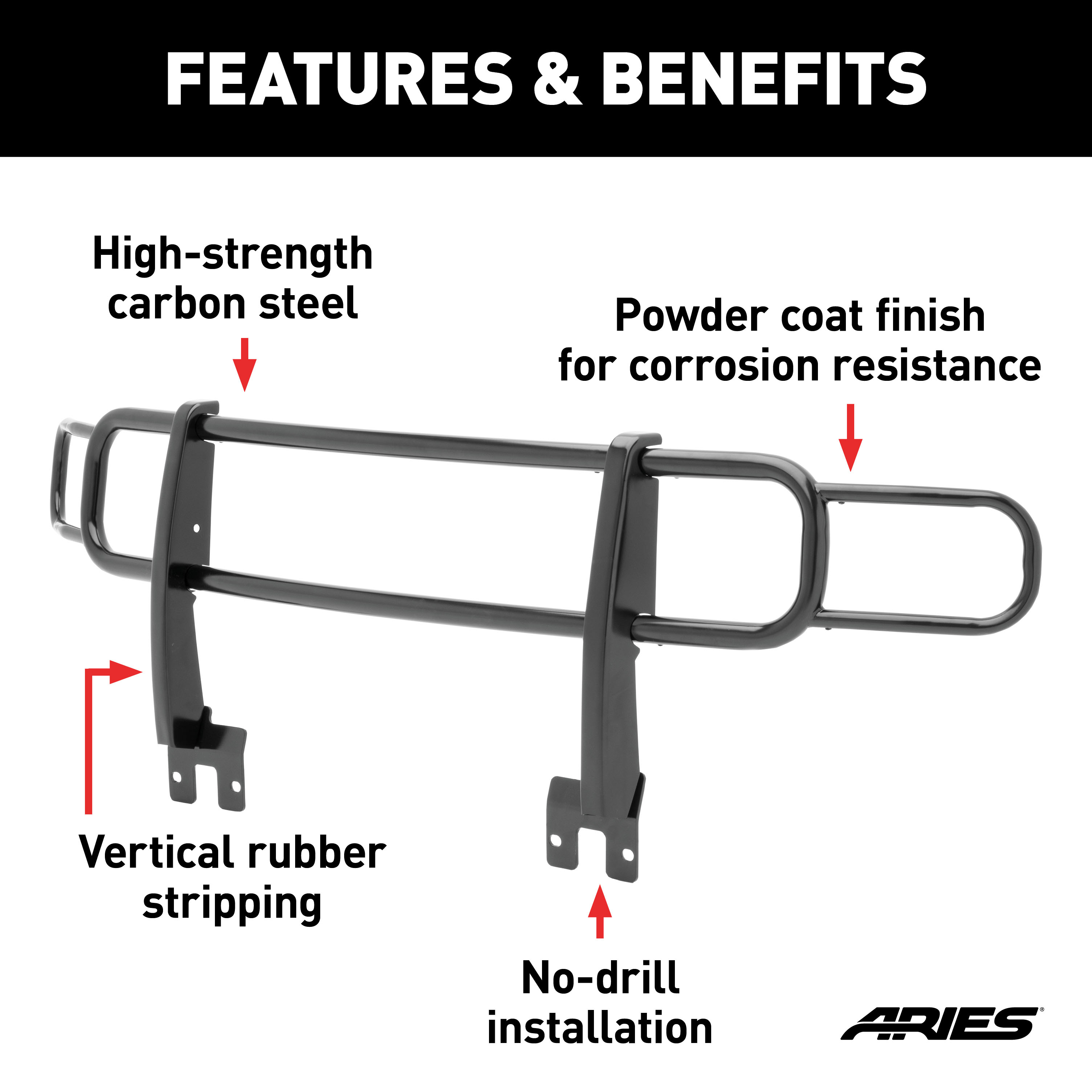 ARIES Black Steel Grille Guard, Select Hummer H3, H3T Grille Guard thumbnail 2